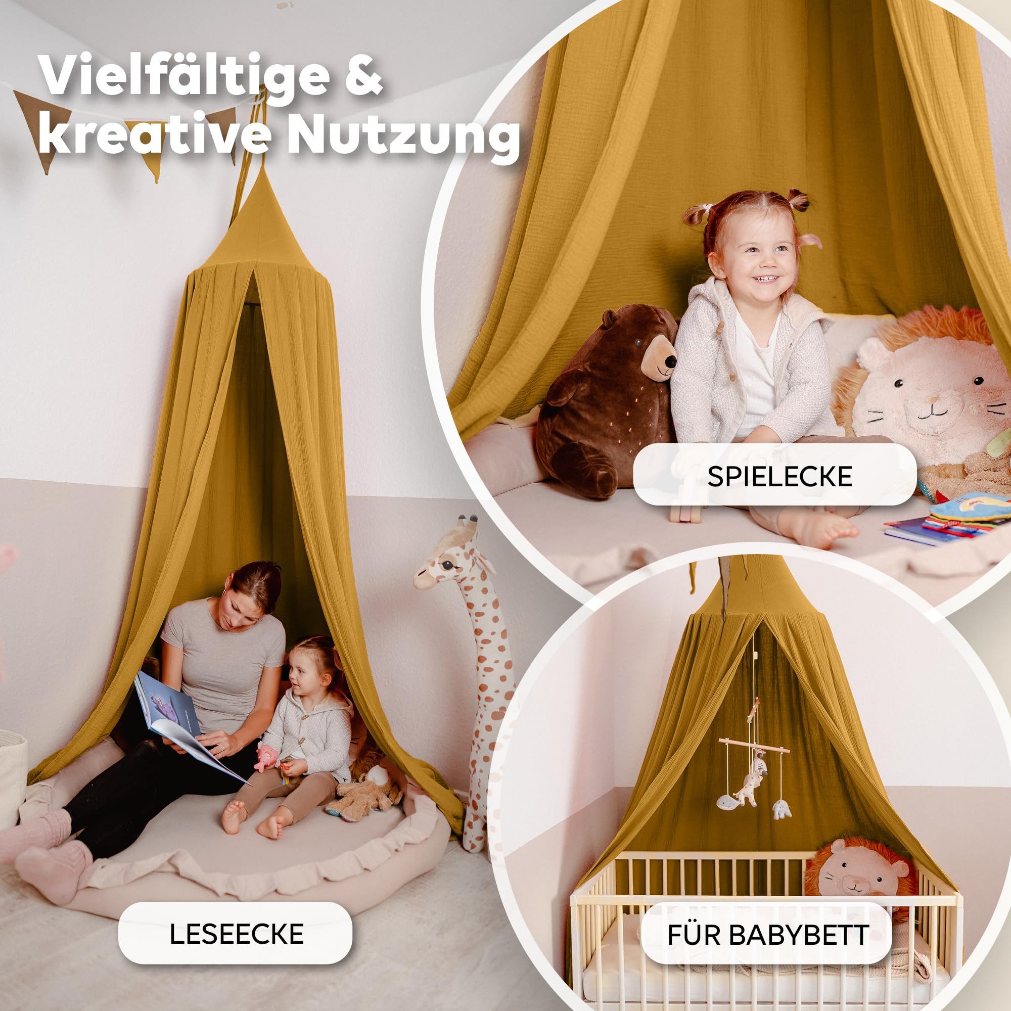 lilimaus Betthimmel Baldachin für Kinderzimmer aus 100% Musselin - handgenäht (1-tlg), Rückzugsort für Bett, Kuschelecke & Leseplatz - weicher Musselin