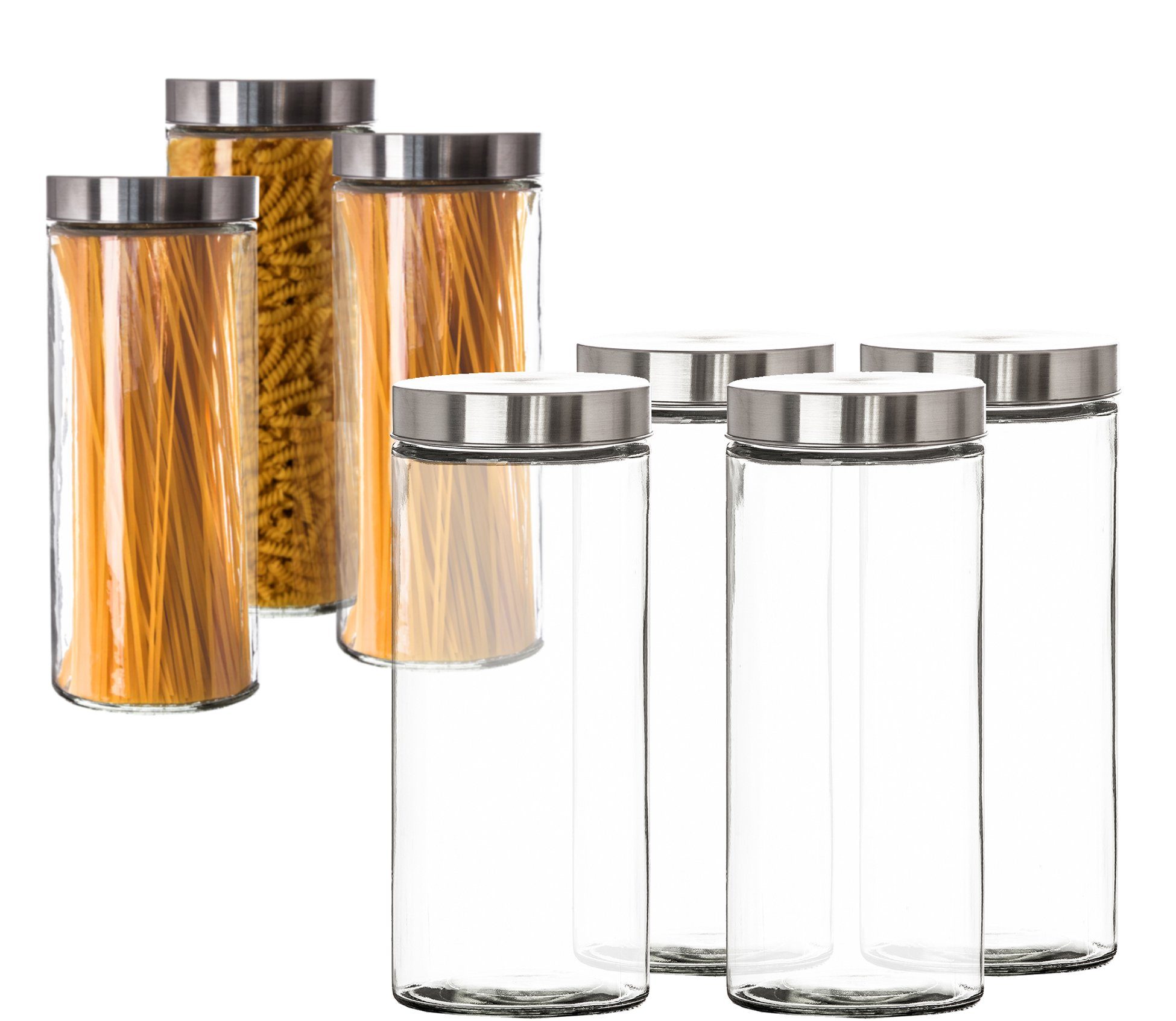 BigDean Vorratsdose 4x Vorratsgläser 2,2 L Glas lebensmittelecht  Schraubverschluss, Glas. Edelstahl, (4-tlg)