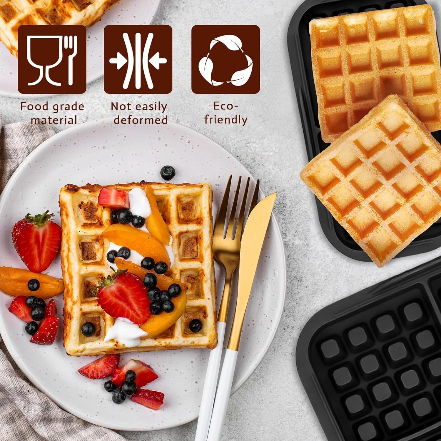 SURFOU Backform Waffelformen Waffel-Einsätze für Airfryer Philips N350 & Tefal EY9018, (Hitzebeständige Waffelformen (bis 230 °C) aus geschmacksneutralem, BPA-freiem Silikon – passend für Philips NA350 und Tefal EY9018, mit Antihaft-Beschichtung, spülmaschinenfest und platzsparend stapelbar 2-tlg), Hitzebeständig im Bereich von -40 °C bis +230 °C