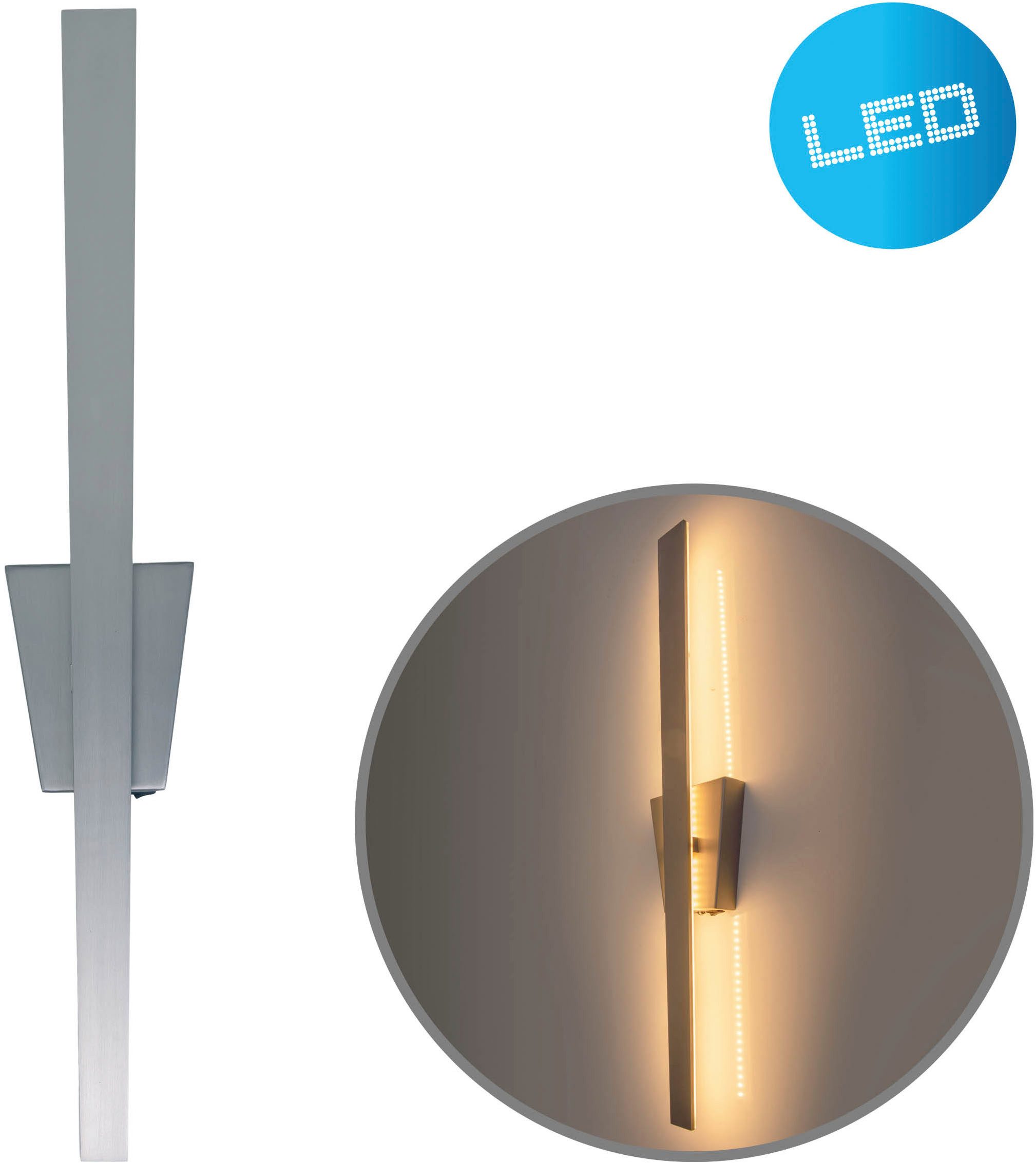 näve LED Wandleuchte "TREVOR", LED fest integriert, Warmweiß, nickel-matt, trapezförmiger Baldachin, inkl. Kippschalter, Höhe 62cm