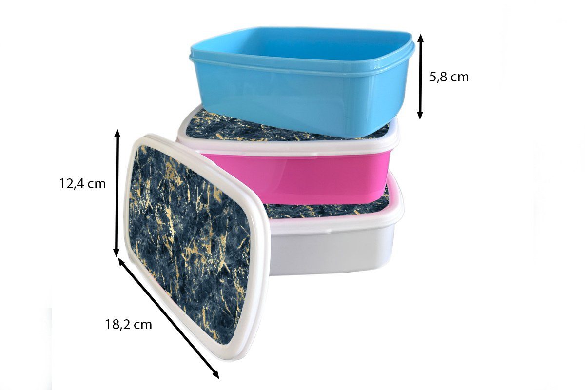 MuchoWow Lunchbox Gold Kunststoff Marmor Blau, (2-tlg), Muster für Snackbox, Kunststoff, Kinder, rosa Mädchen, - Brotdose - Erwachsene, - Brotbox