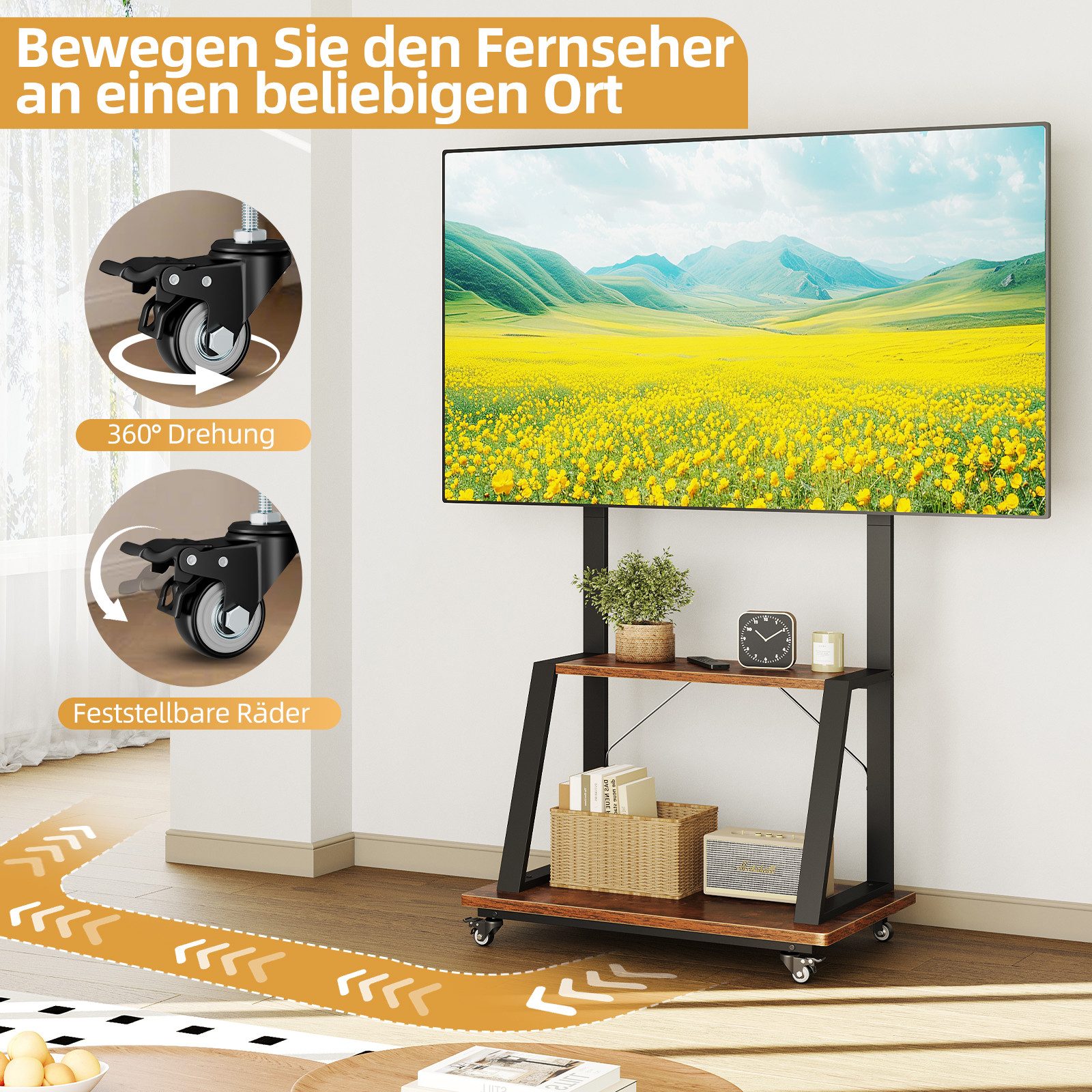 Dripex TV-Ständer mit Rollen Höhenverstellbar für 32-70 Zoll Fernseher, (bis 70 Zoll, Mobile TV Standfuß Rollbar)