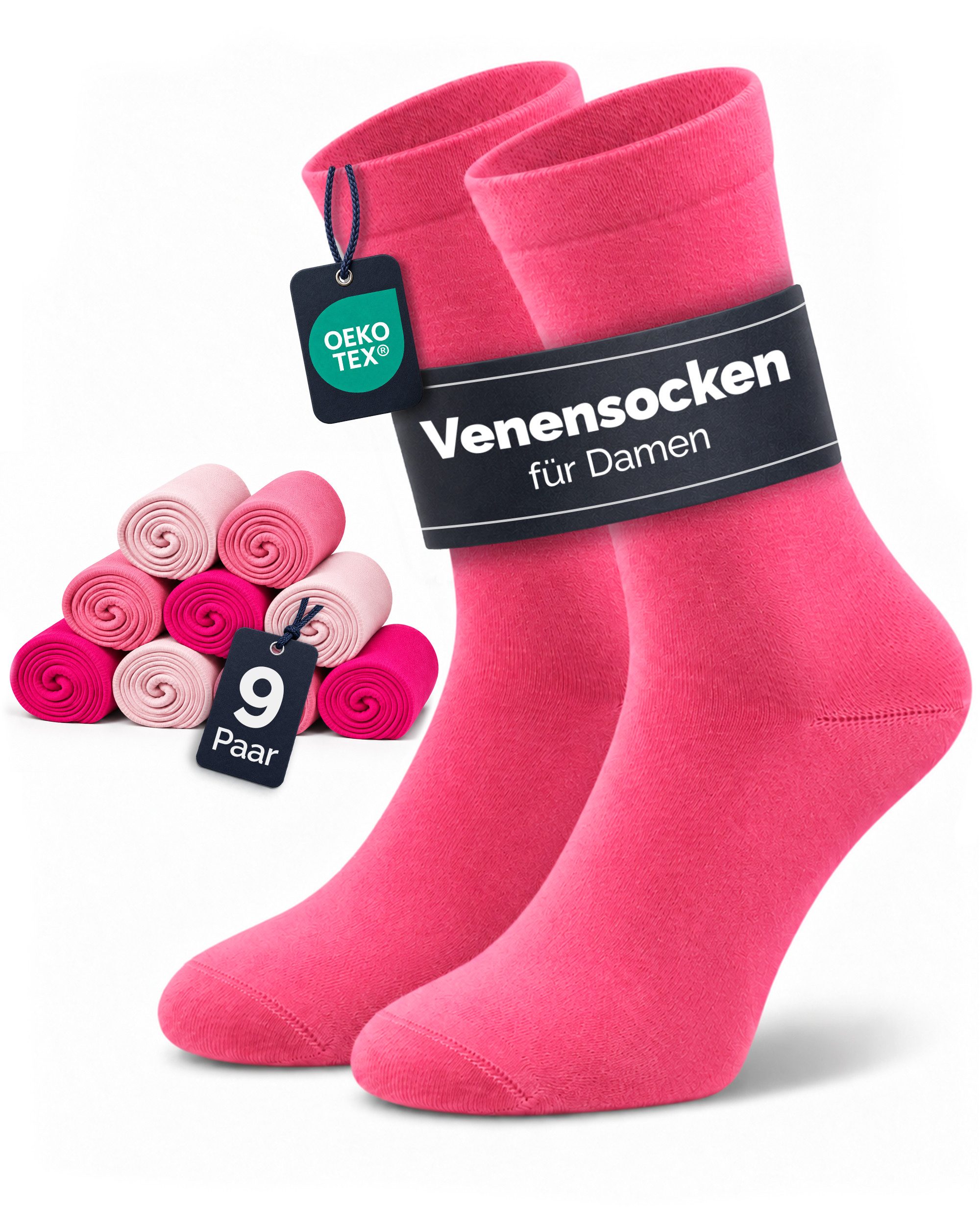 GAWILO Diabetikersocken für Damen - Ohne Gummibund - Ohne drückende Naht - Extra weit (9 Paar) Venensocke mit hohem Anteil Baumwolle sorgt für angenehmes Fußklima