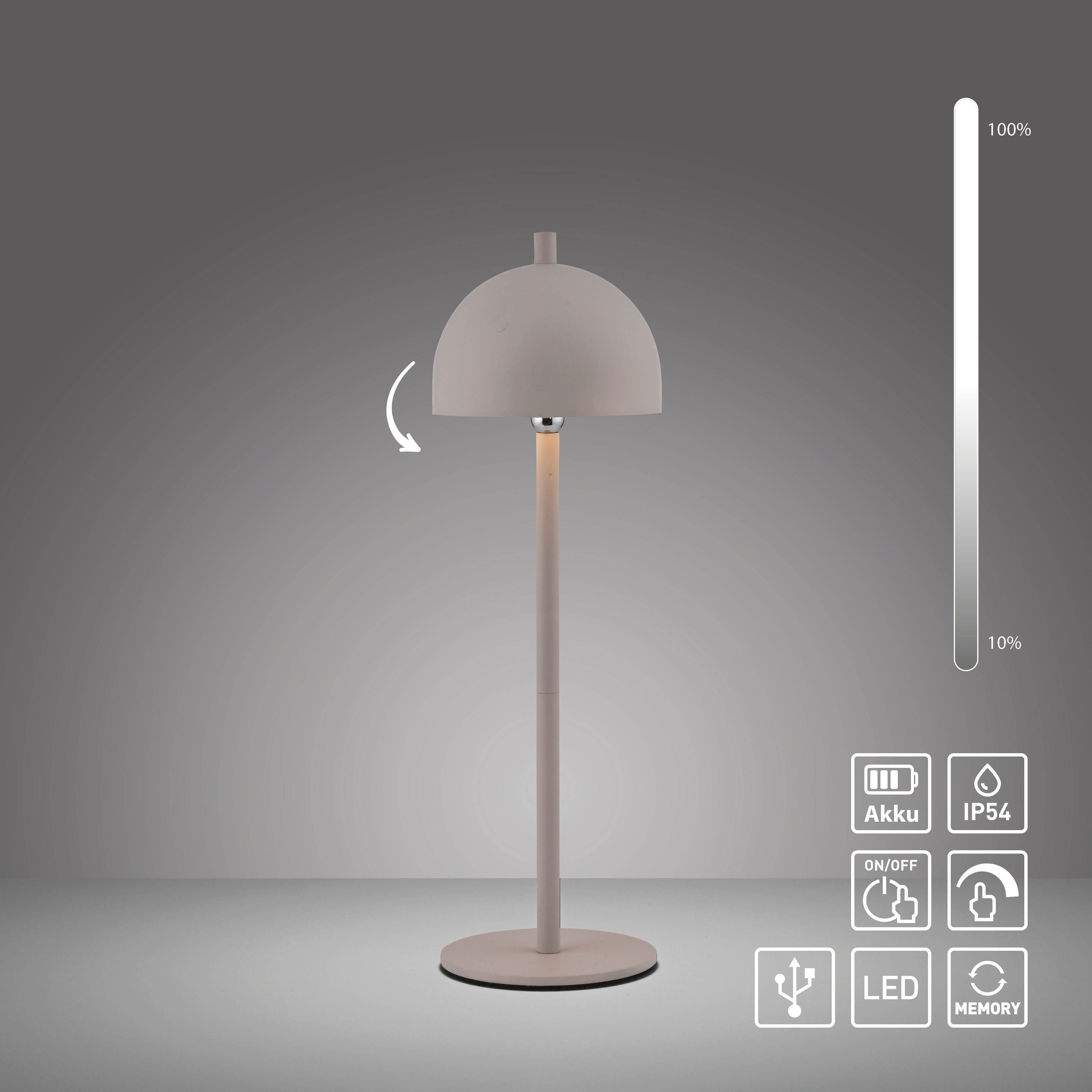 SCHÖNER WOHNEN-Kollektion LED Tischleuchte BELLIS, USB-Ladefunktion, LED fest integriert, Warmweiß, SCHÖNER WOHNEN Kollektion, Touchdimmer, Memoryfunktion, IP54 – Bild 5 von 5