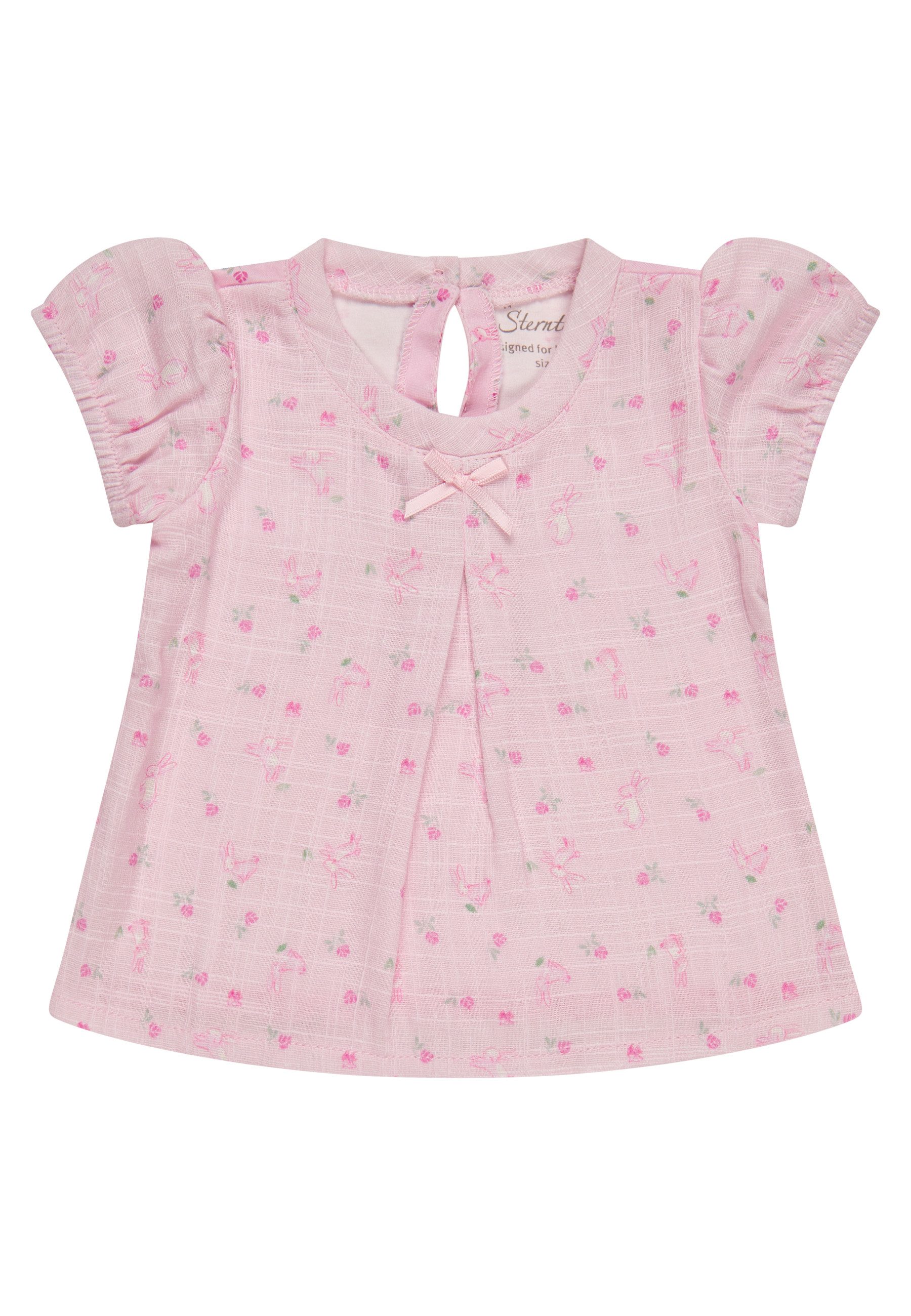 Sterntaler® Kurzarmshirt Kurzarmshirt Hase (1-tlg) Kurzarmshirt Hasenprint, Leinenoptik, Jersey hinten, Puffärmel, Knopf