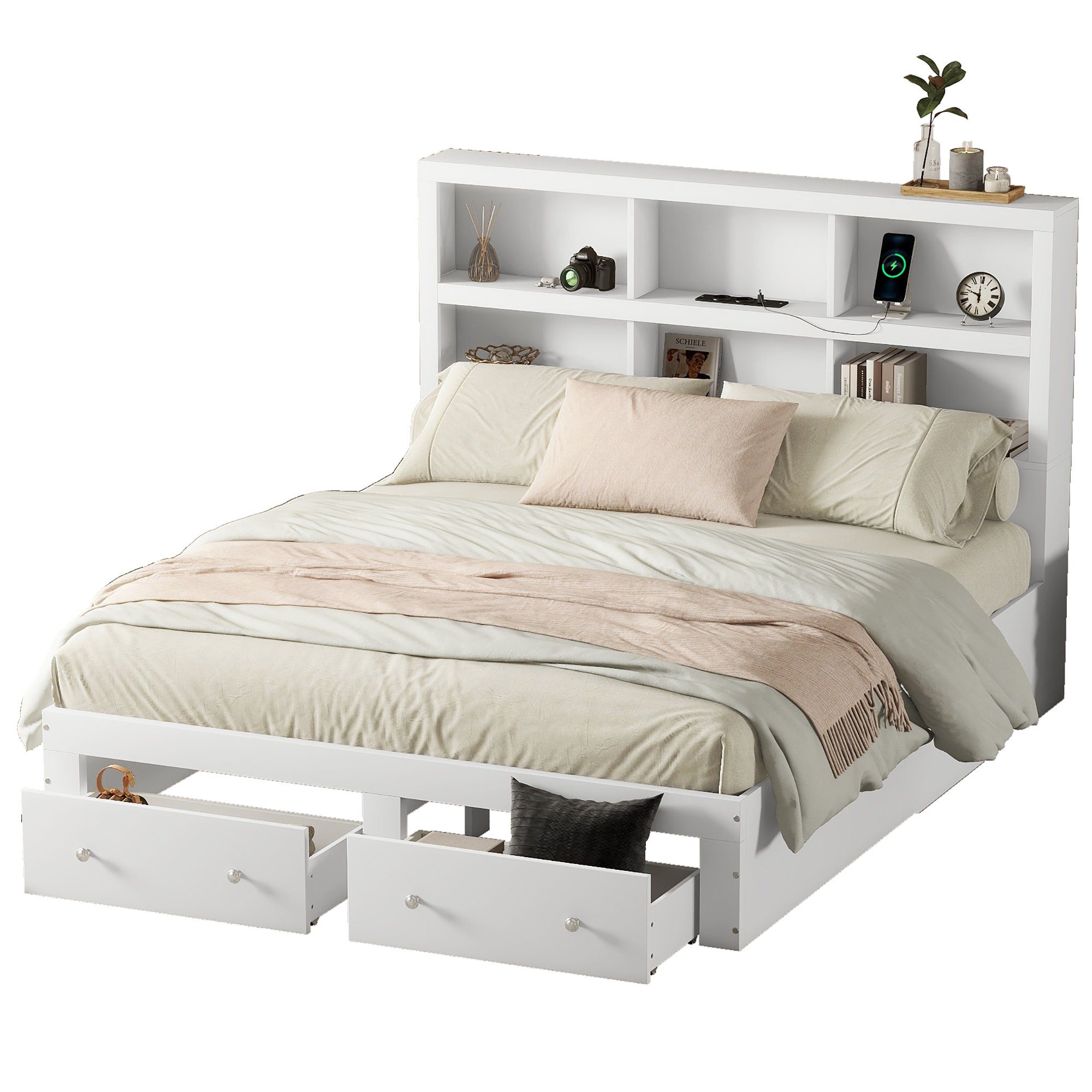 Ulife Massivholzbett Doppelbett Kingsize mit USB-Anschluss, günstig online kaufen