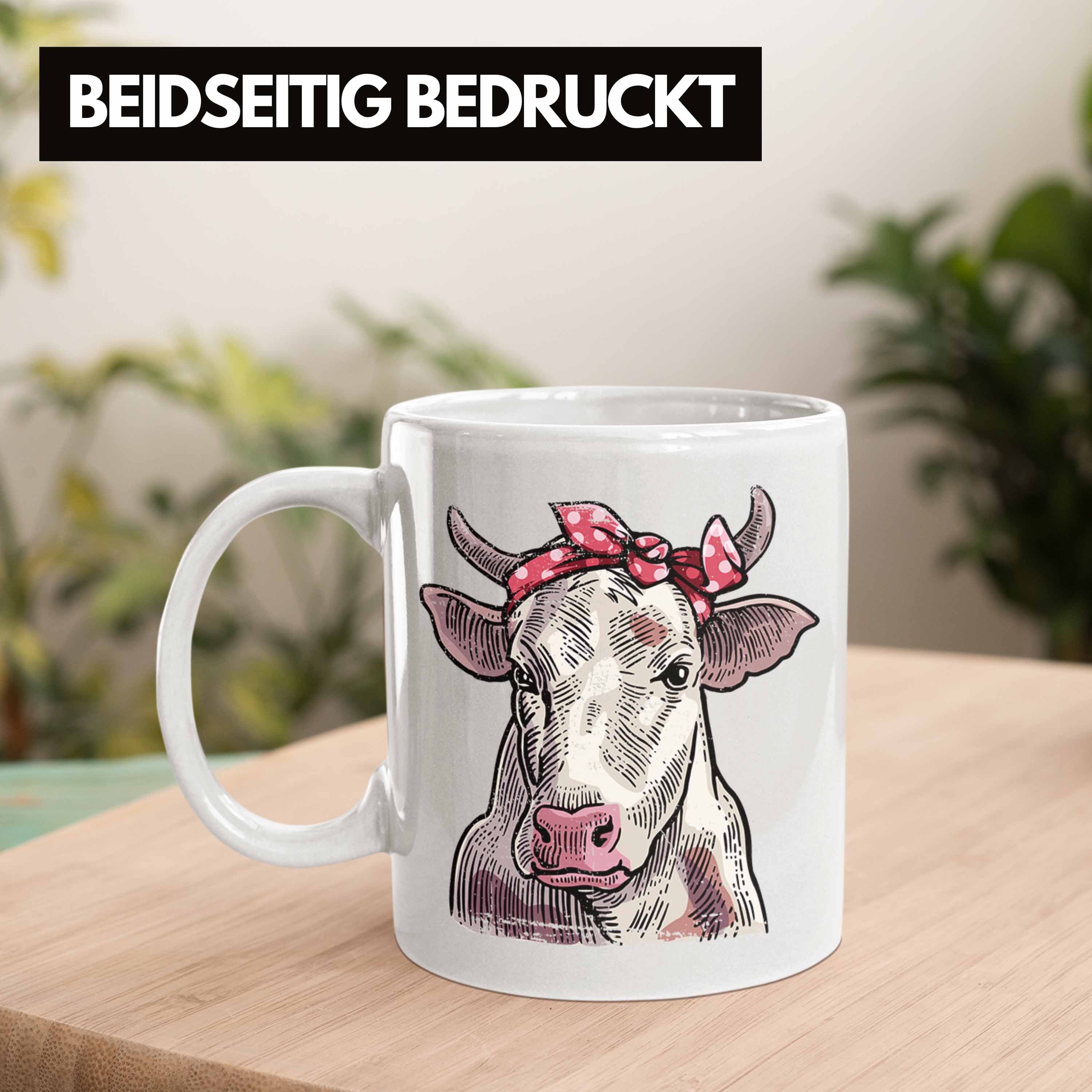 Trendation - Frauen Bauern Tasse Geburtstag für Tasse Geschenkidee Landwirt Geschenk Süße Kuh Weiss Trendation