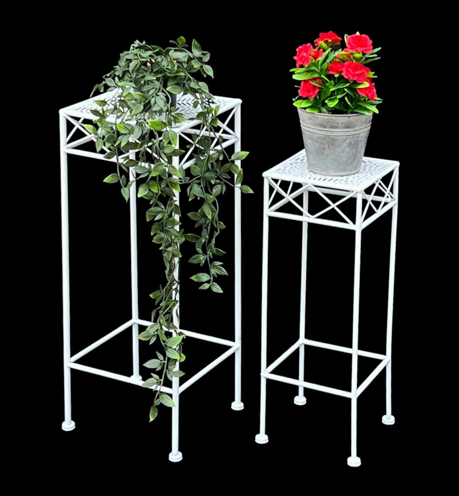 DanDiBo Blumenständer Blumenhocker Weiß Metall 2er Set Eckig Beistelltisch Blumenständer