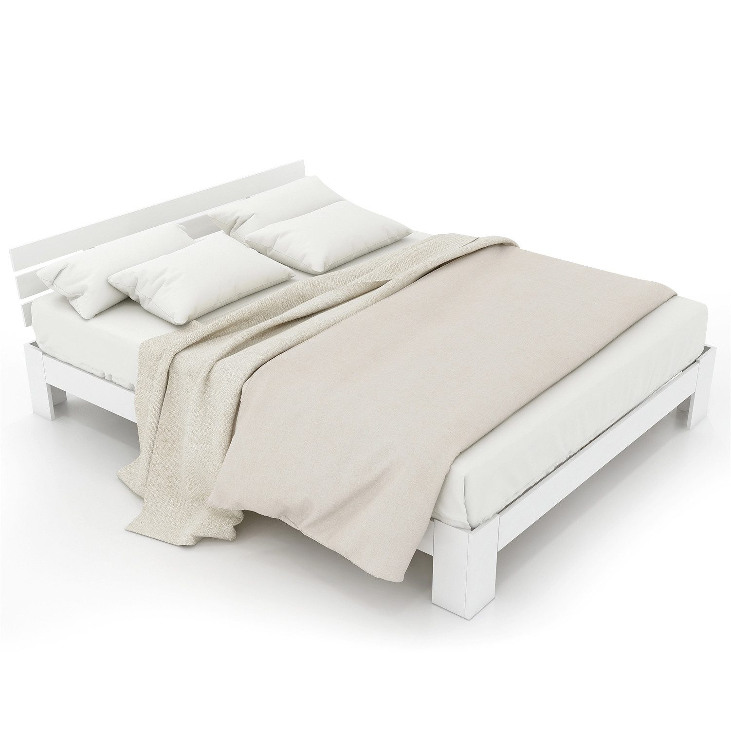 EXTSUD Holzbett Holzbett Doppelbett 140×200 cm – Massivholz Kiefer Weiß, Massivholz Massiv Doppelbett, 200 x 140 cm