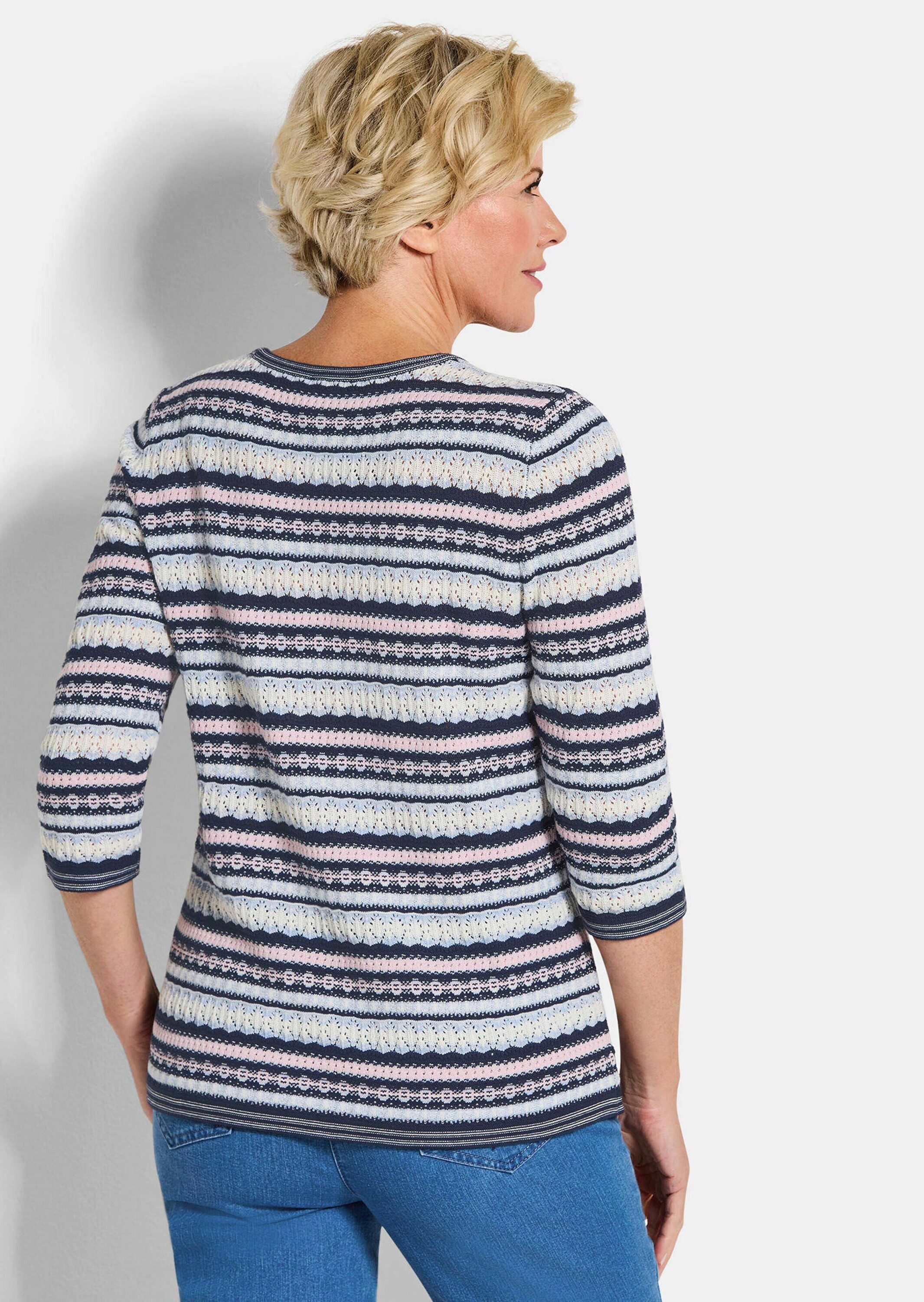 GOLDNER Strickpullover Strickpullover im Ringel-Look Feinstrickpullover mit Rundhals und 3/4-Ärmeln