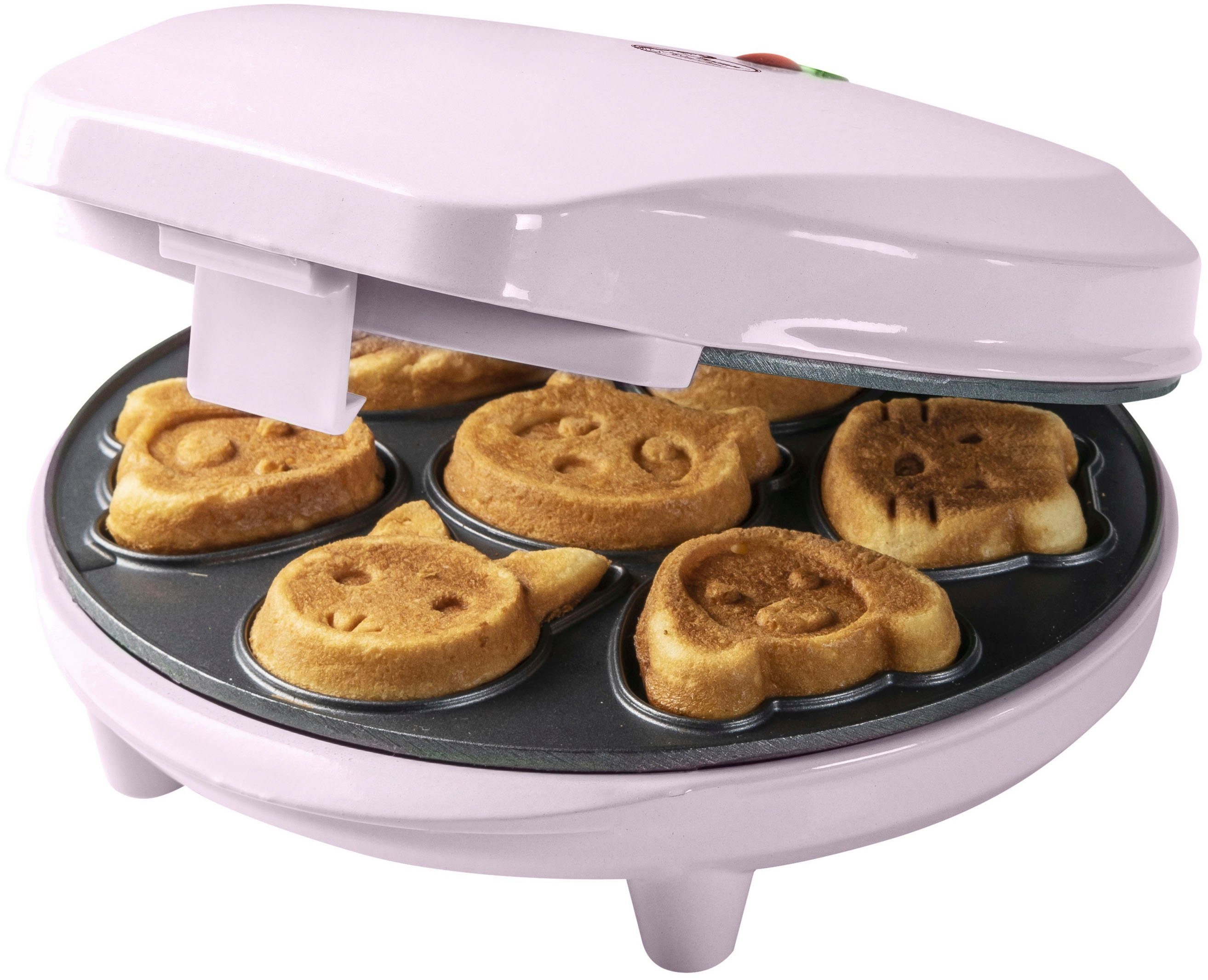 bestron Waffeleisen für Mini-Waffel-Kekse, 700 W, mit Backampel & Antihaftbeschichtung, Farbe: Rosa