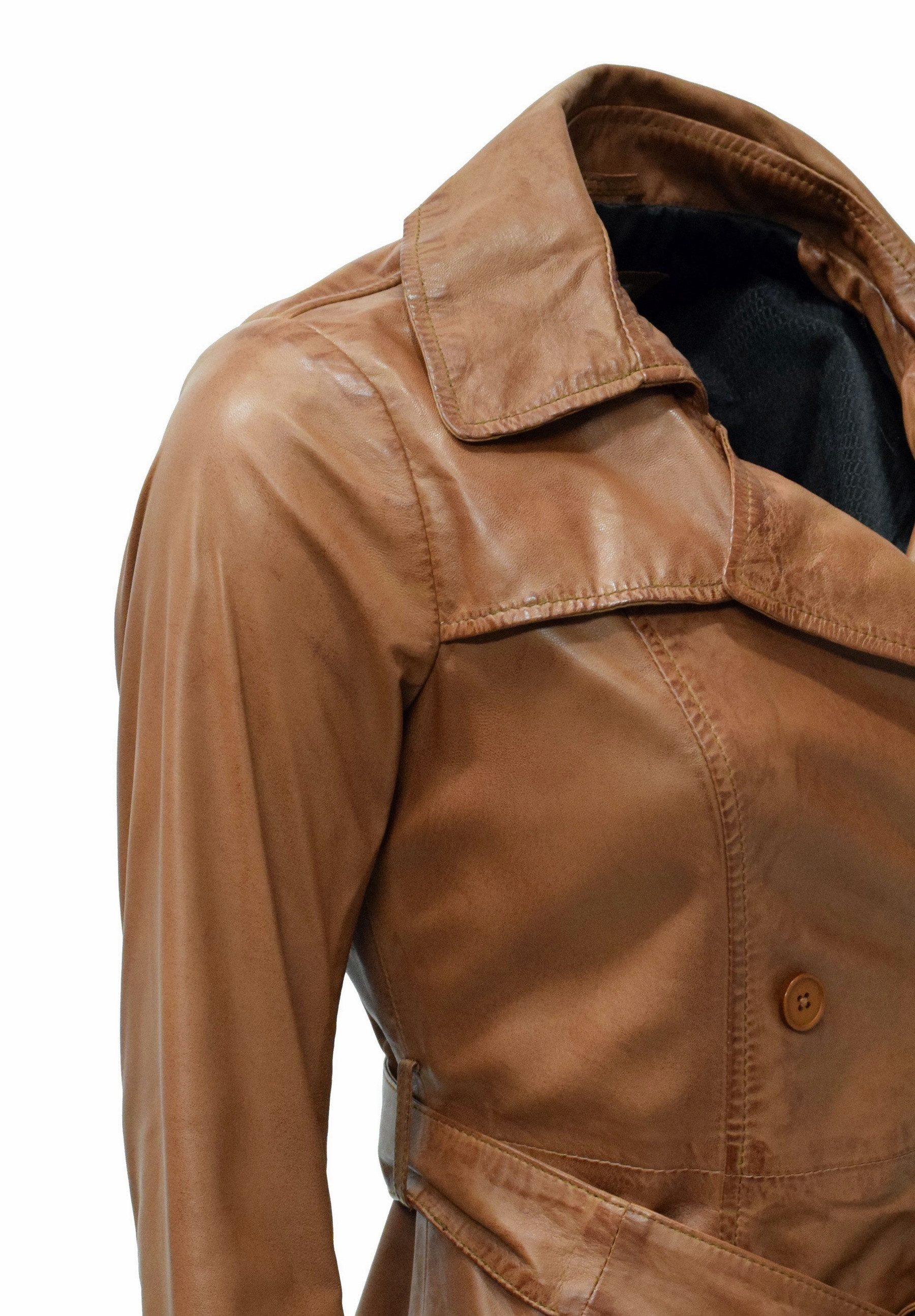 Zimmert Leather Ledermantel Anna Trenchcoat Washed Lammnappa Mantel Cognac Braun Schwarz – Bild 4 von 4