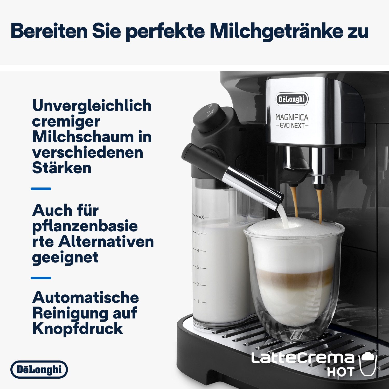 De'Longhi Kaffeevollautomat Magnifica Evo Next ECAM310.60.GB, Barista-Genuss per Touch, grau, MyLatteFunktion, 3 Benutzerprofile, LatteCrema Milchsystem, 10 Rez – Bild 4 von 5