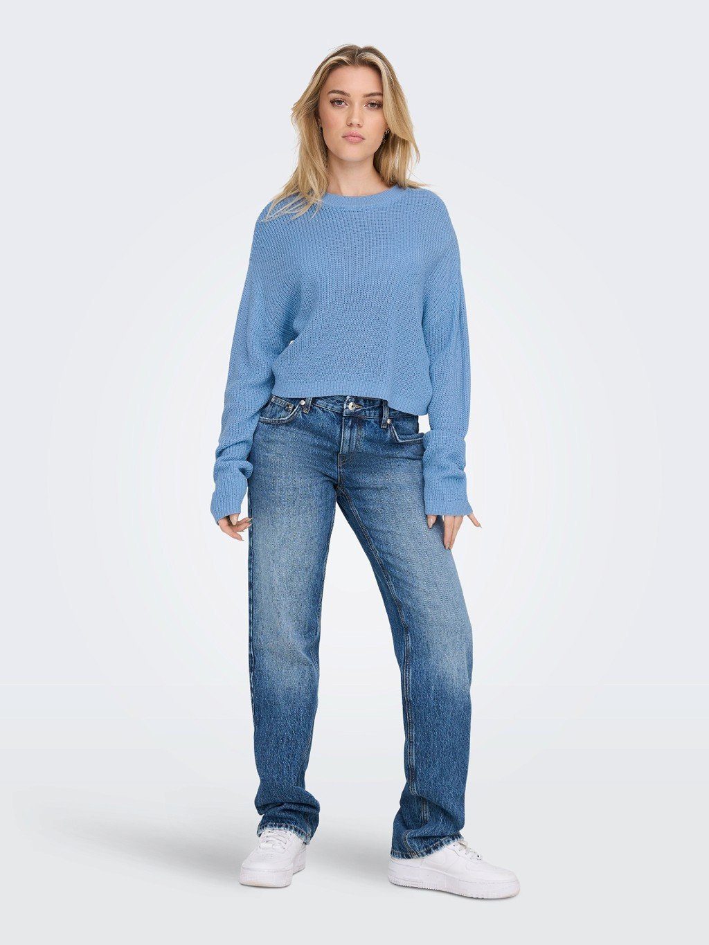 ONLY Pullover 4579 Sweater Cropped Strickpullover ONLMALAVI Blau Langarm Rippstrick in Kurzer