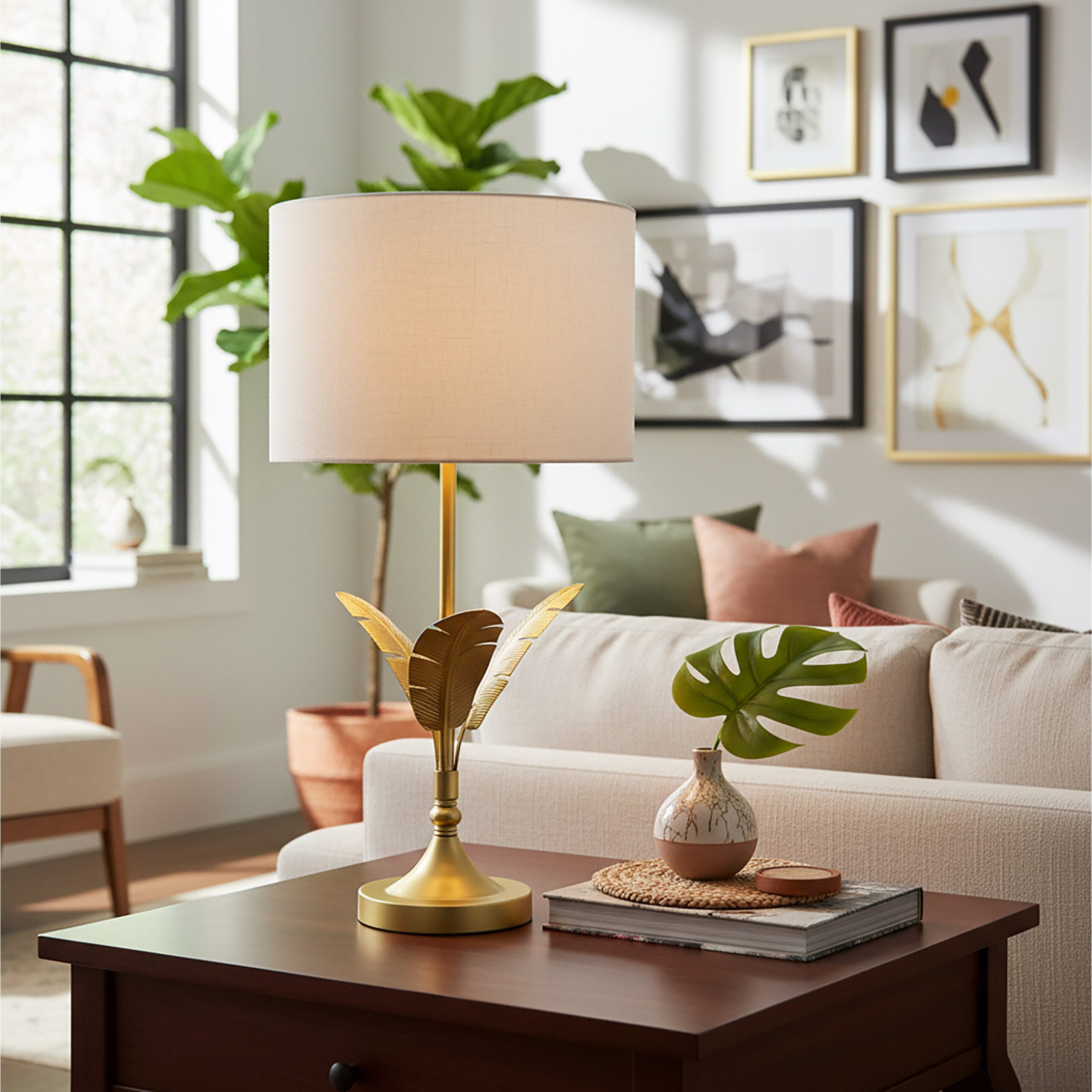 relaxdays Nachttischlampe Lampe Palmenblatt, Tischlampe