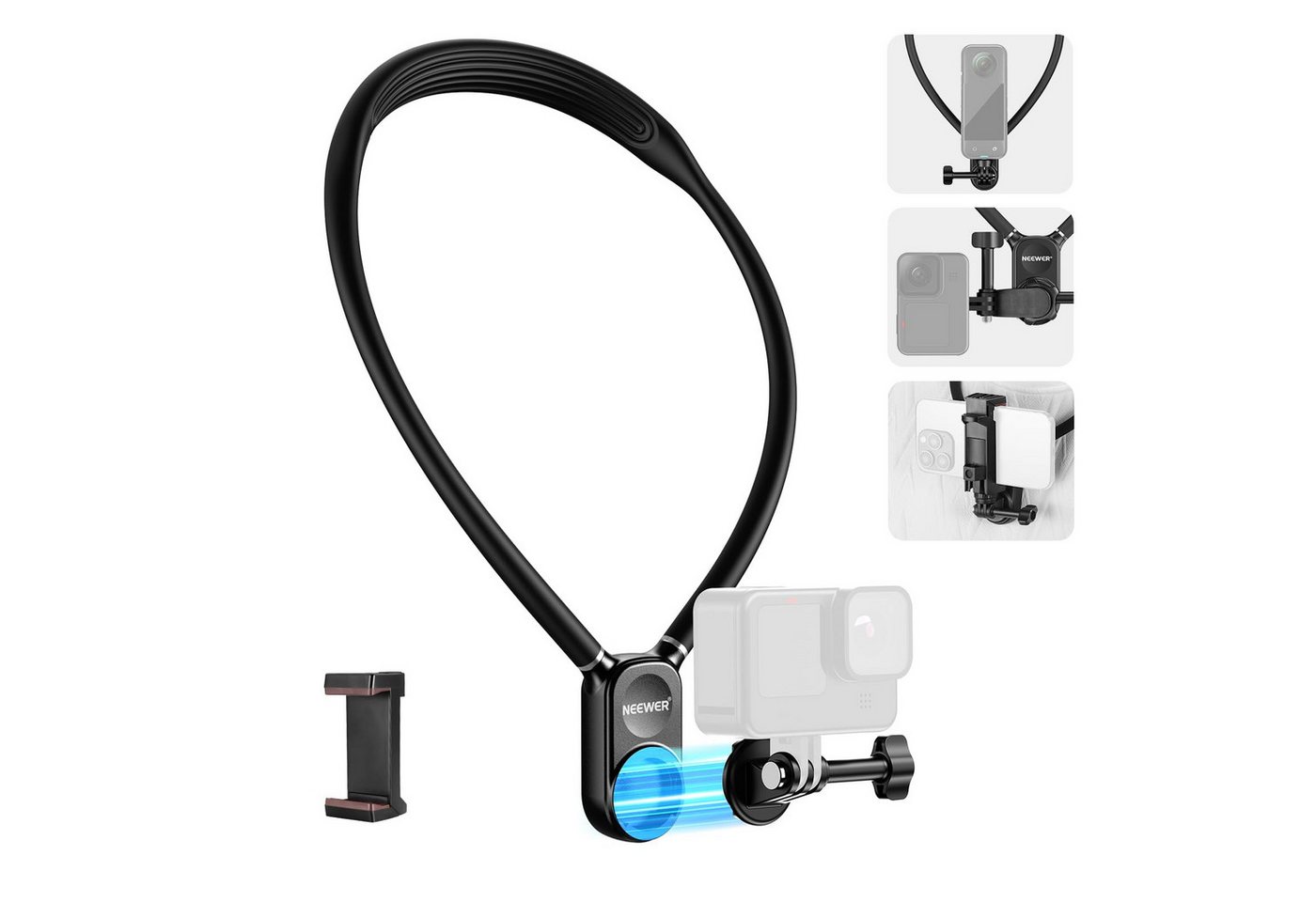 Neewer Action Cam-Halterung GP15 Magnetische Halshalterung für GoPro Hero 13 DJI Action 4 Insta360, (Packung, 1-tlg., flexible POV Action Kamera Halshalterungsadapter und Telefonhalter)