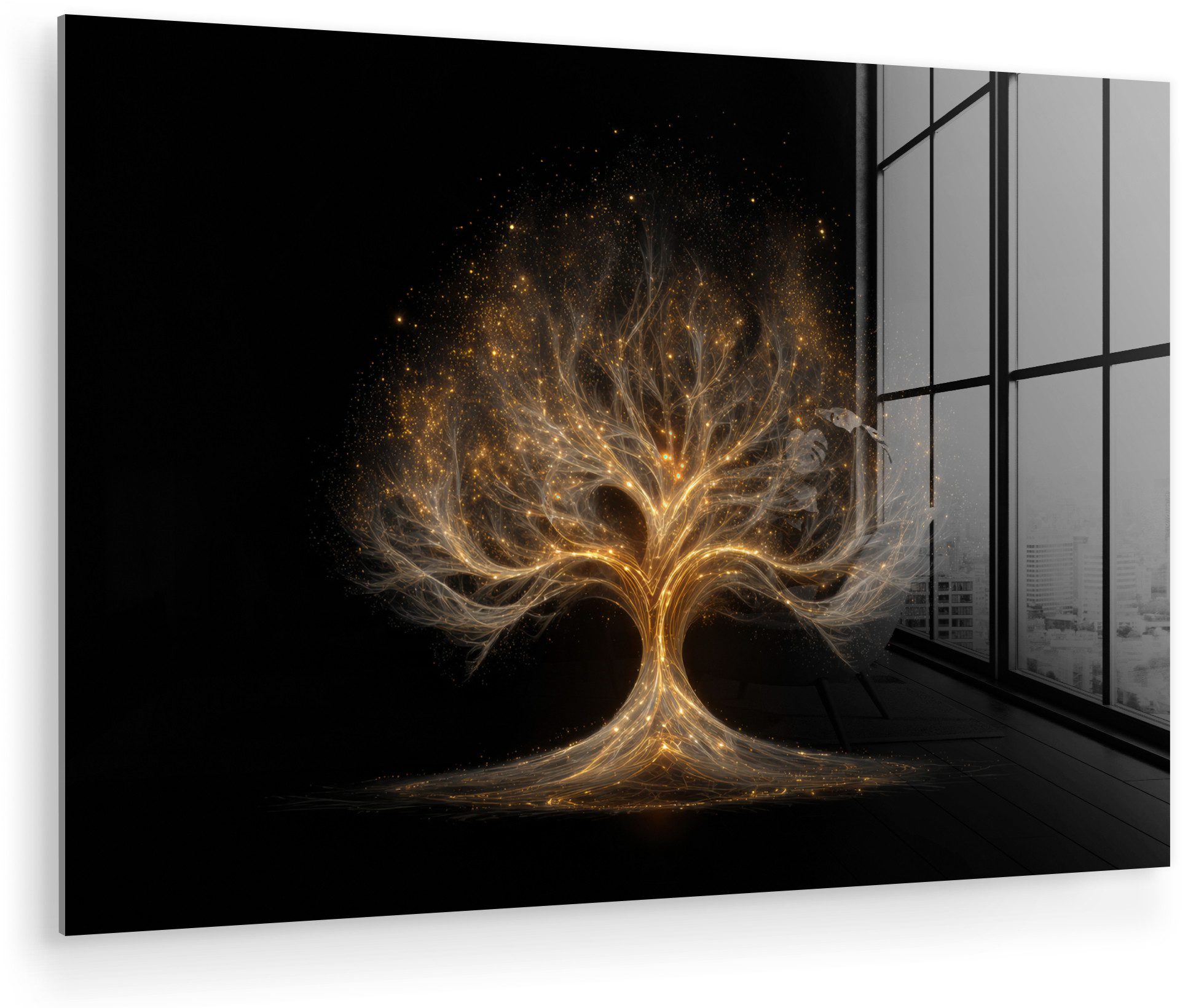 MuchoWow Acrylglasbild Lichter - Baum - Abstrakt - Schwarz, Inkl. Aufhängung, Glasbilder Wohnzimmer, Schlafzimmer, Flur & Esszimmer, 30x20 cm