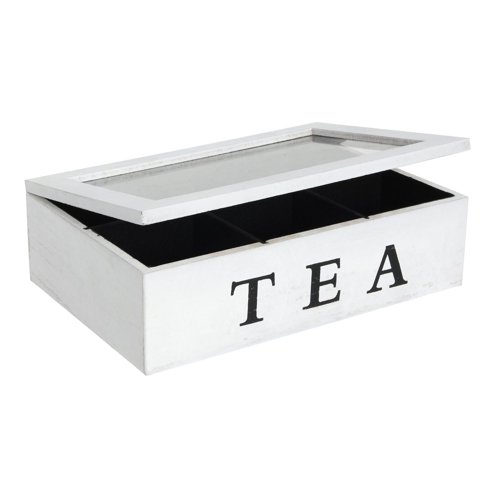 Neuetischkultur Vorratsdose Teebox mit 6 Kammern Holz Weiß, Holz, (Stück, 1-tlg), Teebeutelkiste mit Sichtfenster Teedose