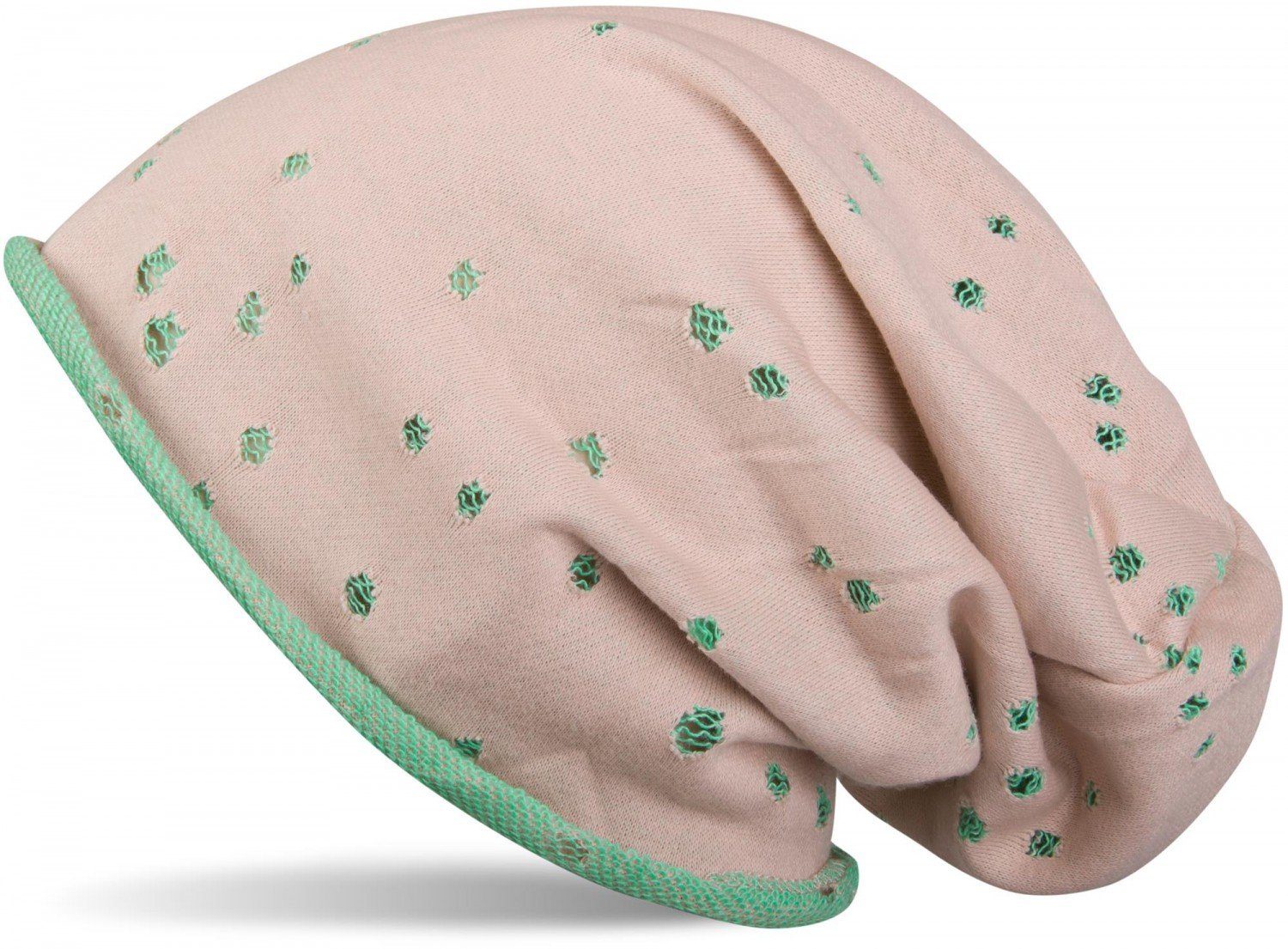 Rollrand (1-St) styleBREAKER Löcher Beanie Beanie & Apricot-Mint mit