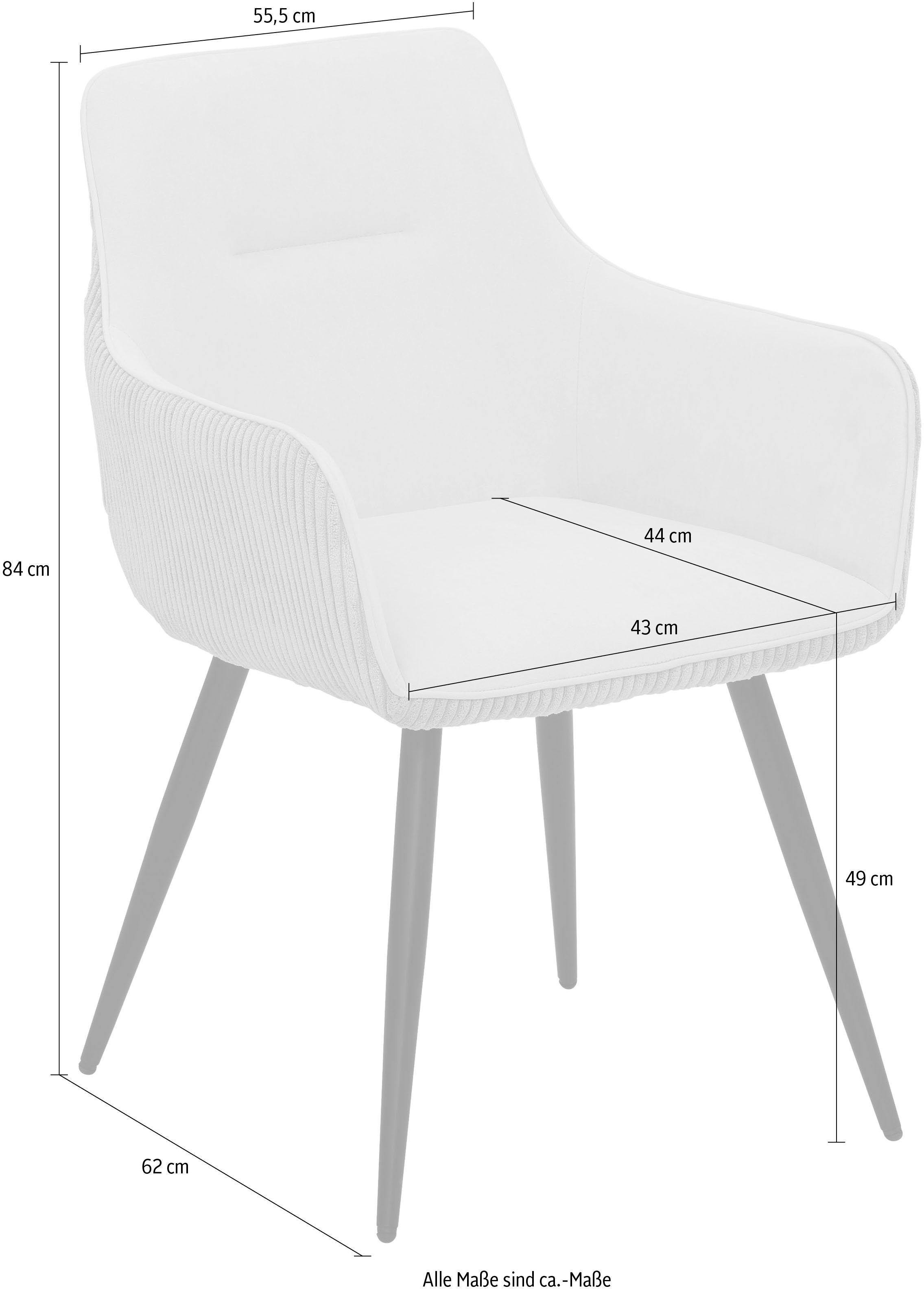 St), 2 LISA und beige moderner Materialmix: Samtvelours Cord HELA (Set, Armlehnstuhl