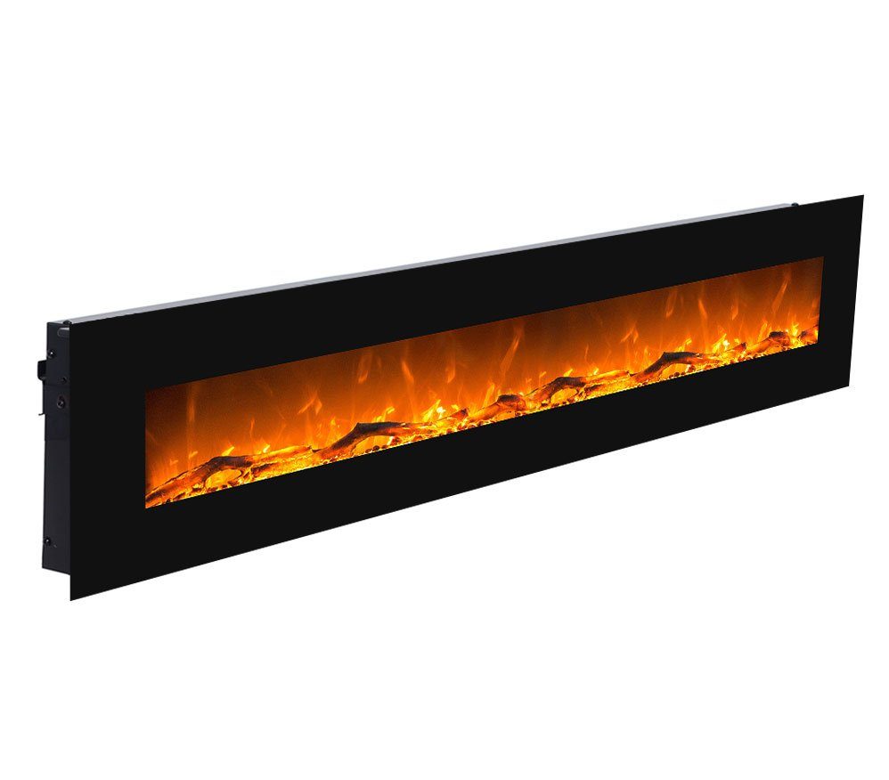 GLOW FIRE Elektrokamin Saturn schwarz Wandkamin elektrisch mit Heizung, Elektrischer Kamin mit Fernbedienung, Timer, 3 Dekorationen, LED Feuer