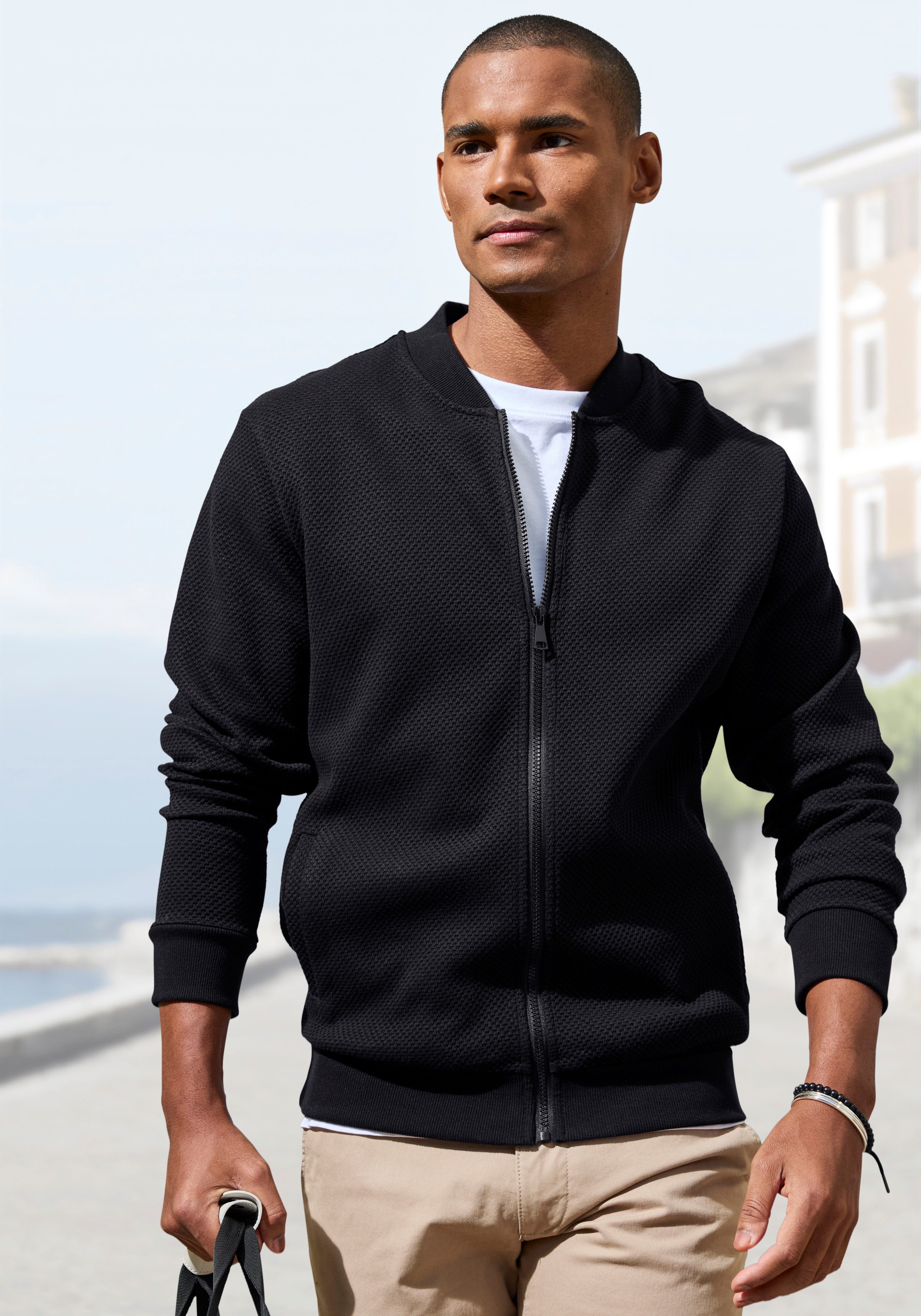 John Devin Sweatjacke aus Struktur-Qualität aus Struktur-Qualität