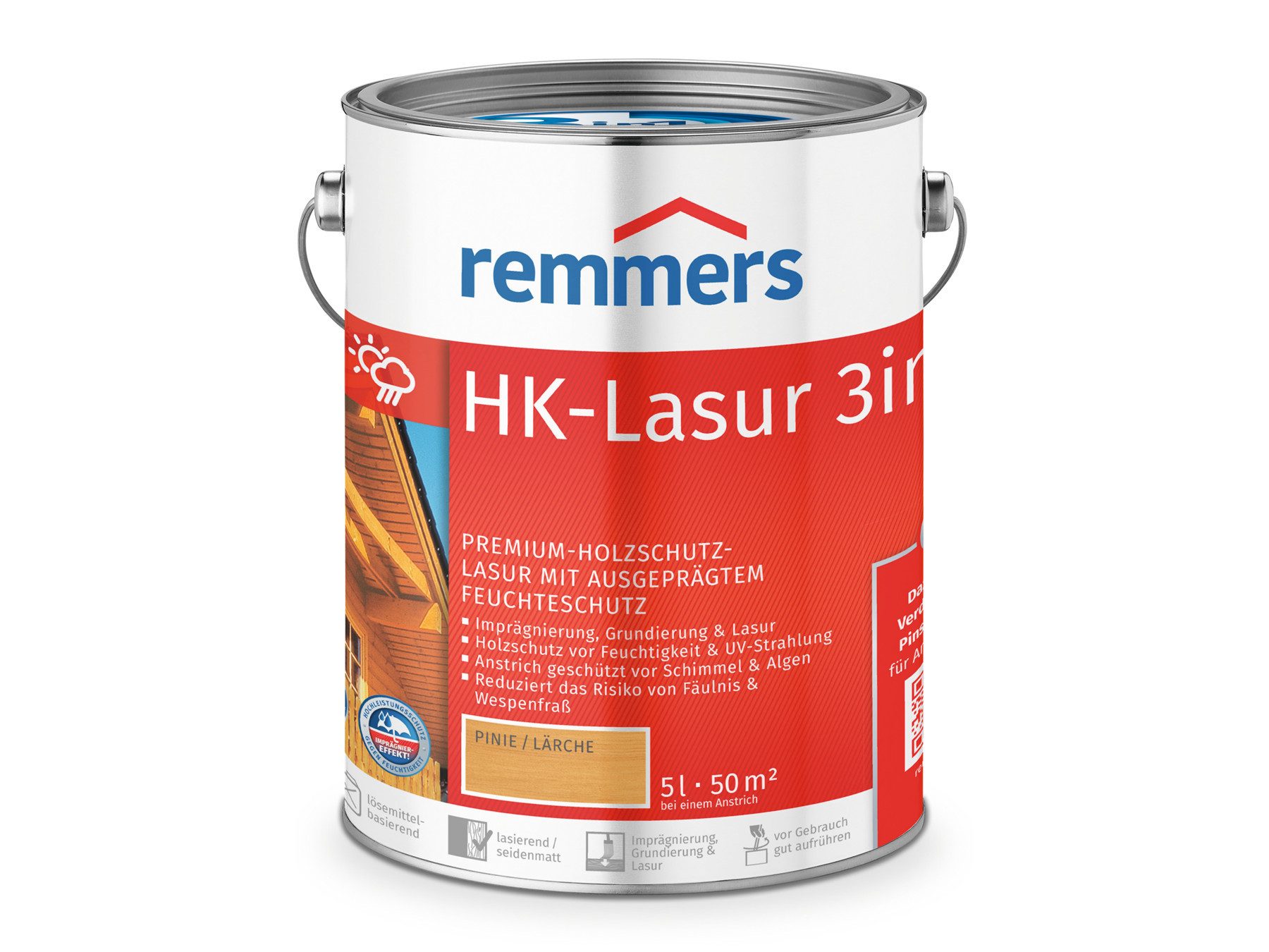 Remmers Holzschutzlasur HK-Lasur 3in1 5 Liter für aussen, 3facher Holzschutz mit Imprägnierung + Grundierung + Lasur