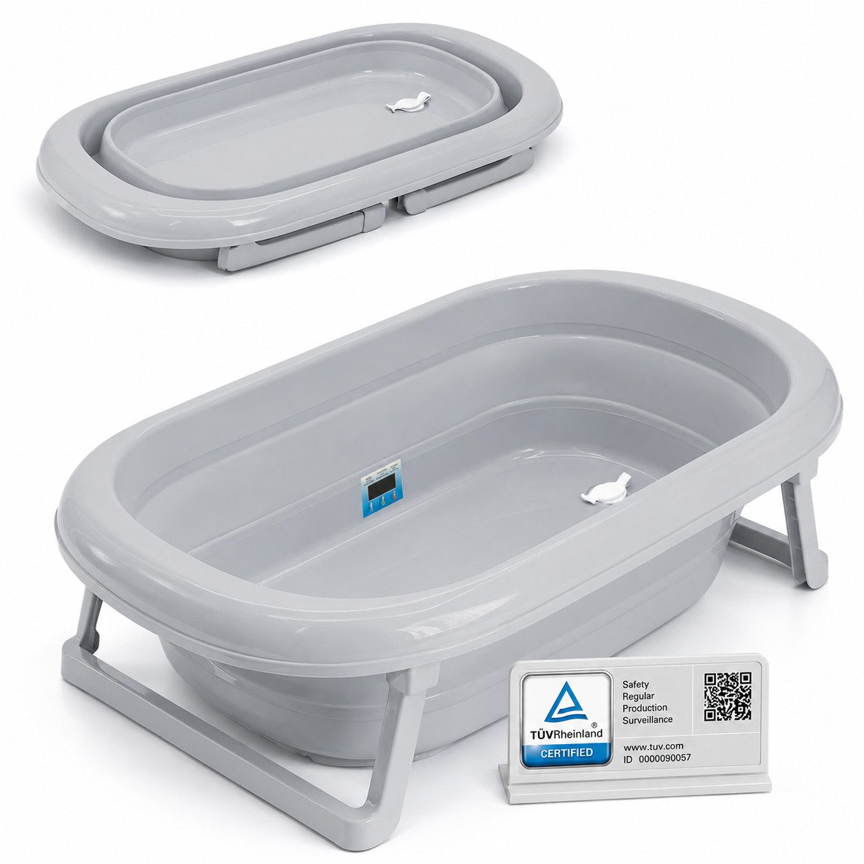 Babykajo Babybadewanne TÜV geprüft, (1-tlg), Faltbare Babybadewanne mit integriertem Thermometer und Abfluss