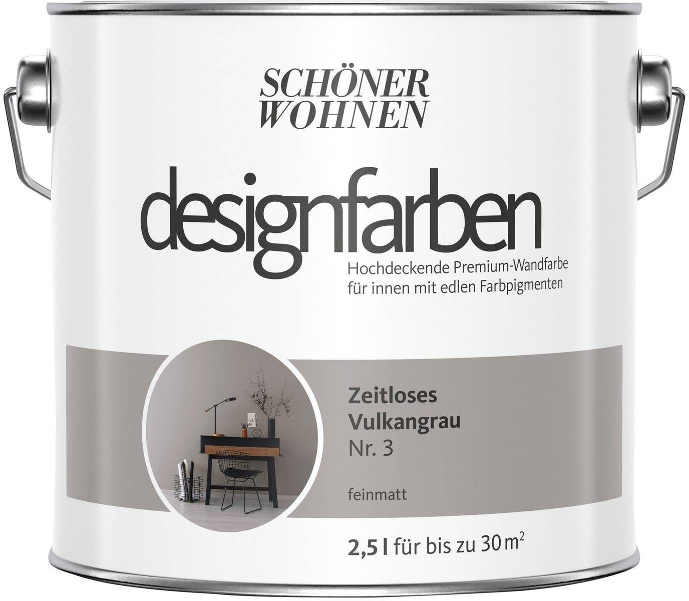 SCHÖNER WOHNEN FARBE Wand- und Deckenfarbe Zeitloses Vulkangrau Nr. 3, Tropf- und spritzgehemmt, Konservierungsmittelfrei