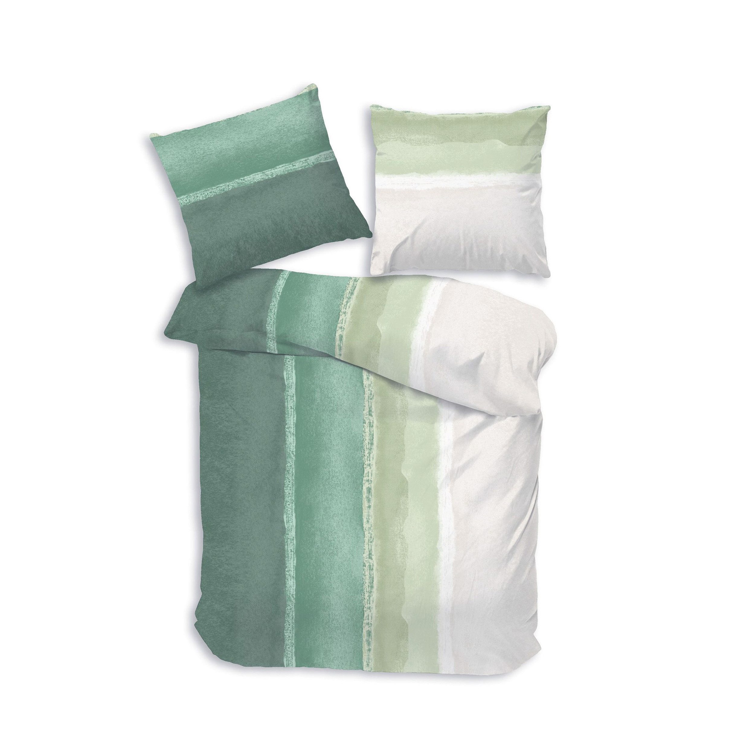 DOBNIG Bettwäsche Flanell, Flanell, 2 teilig, Farbverlauf, gestreift, grün
