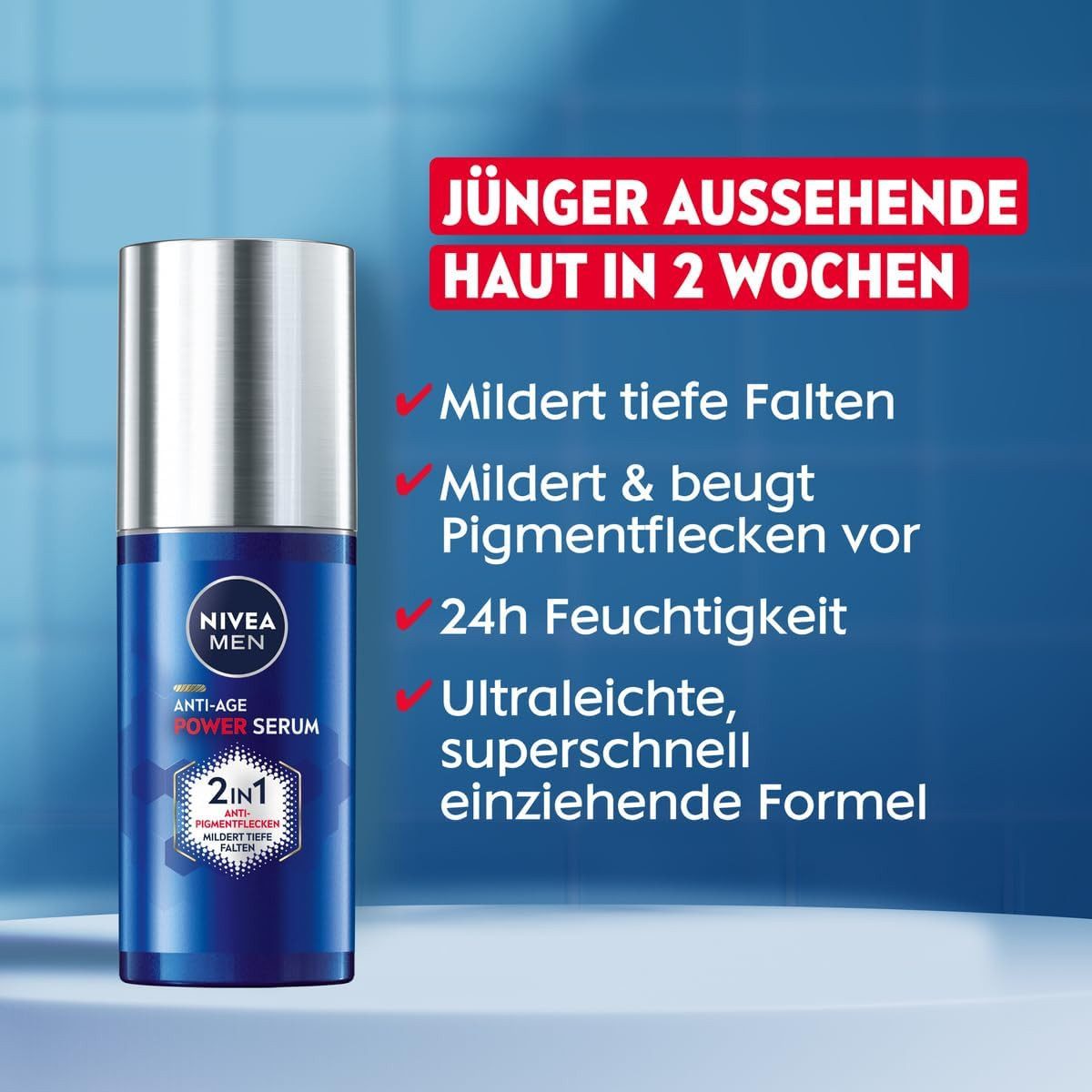 Nivea Men Gesichtspflege-Set Anti-Age 2in1 Power Serum 30ml + 24h Feuchtigkeitscreme 50ml, 2-tlg., LSF30