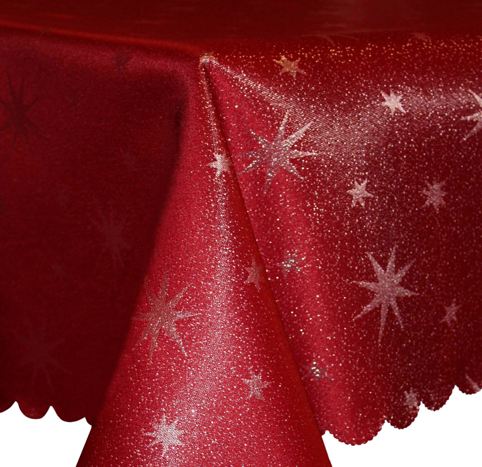 Tischdecke Lurex Weihnachten Rot Deko und (1-tlg) cm Sterne Tischdecke glänzend Tischwäsche 130x220 Haus