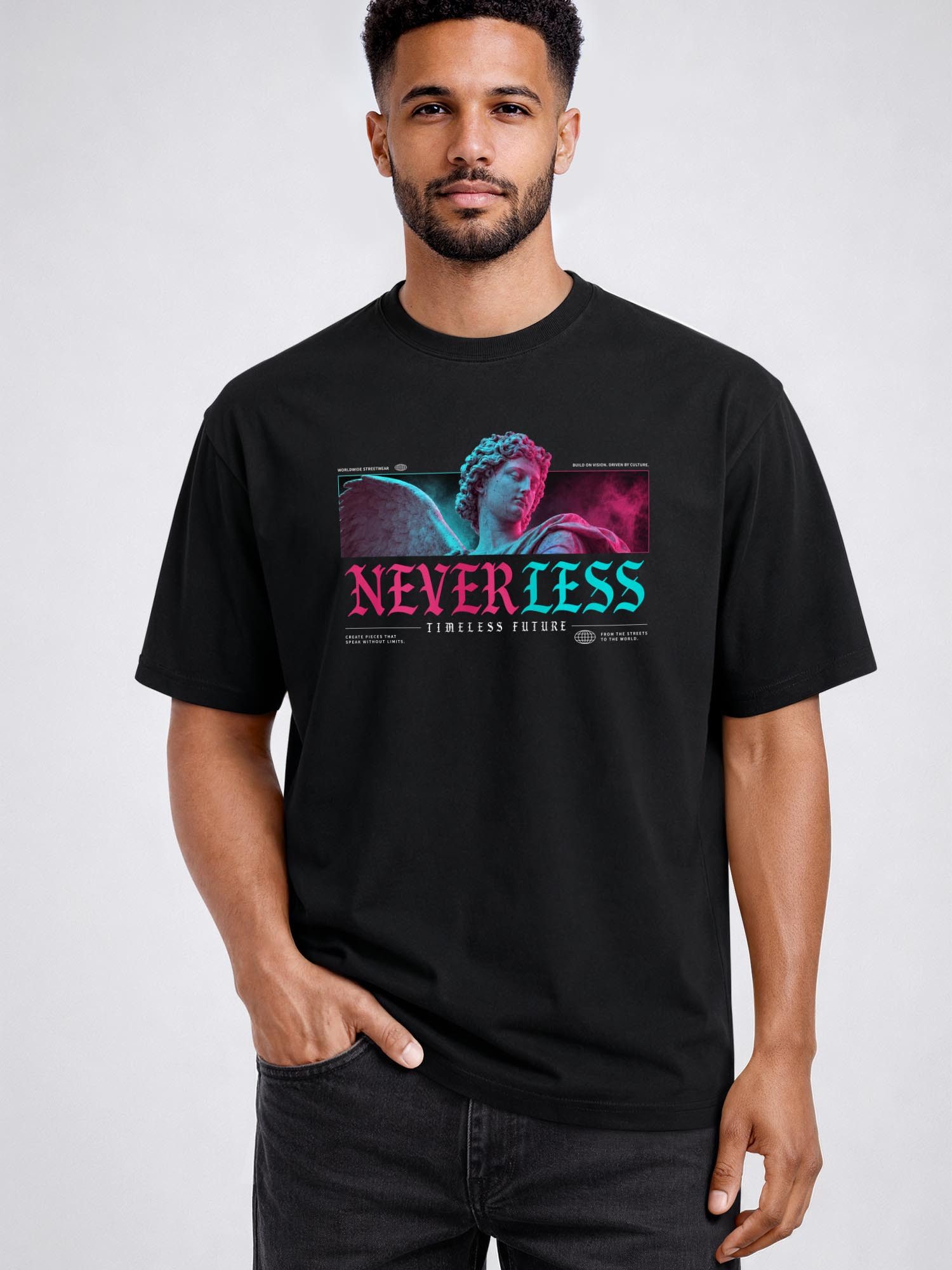 Neverless Oversize-Shirt Herren T-Shirt - Timeless Future - Relaxed Fit Printshirt Streetstyle mit Print – Bild 2 von 4