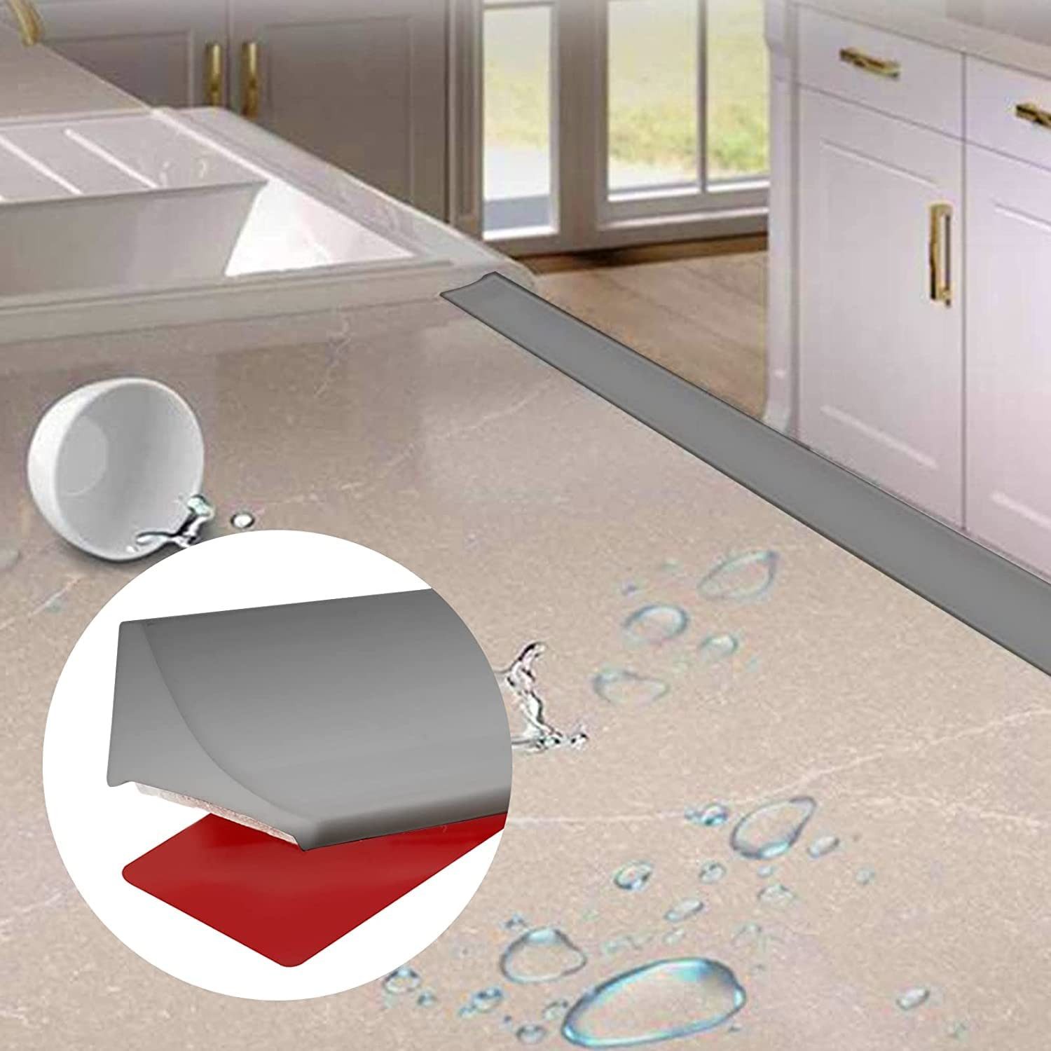 Agger Abschlussleiste Dusche Schwallschutzleiste Selbstklebend Schwallschutz Wasserstop, Breite 1,8 cm * Höhe 3 cm, Silikon asserstopper Schwallschutz für Küchen Bäder Waschbecken