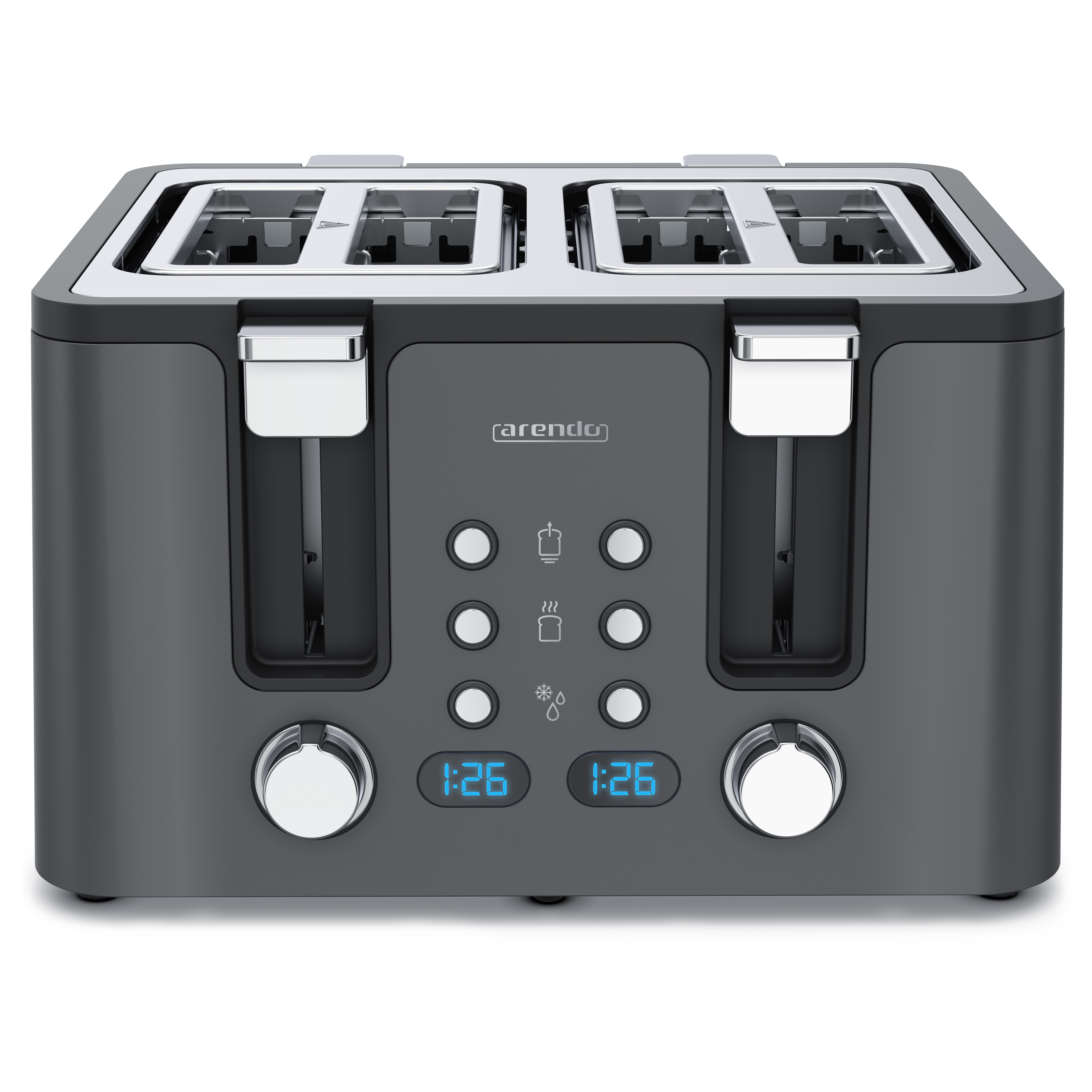 Arendo Toaster Edelstahl, Brötchenaufsatz, Restzeitanzeige, Cool Grey Design, 4 kurze Schlitze, für 4 Scheiben, 1750 W, Doppelwandgehäuse, Defrost Funktion, Krümelschublade, 6 Bräunungsgrade