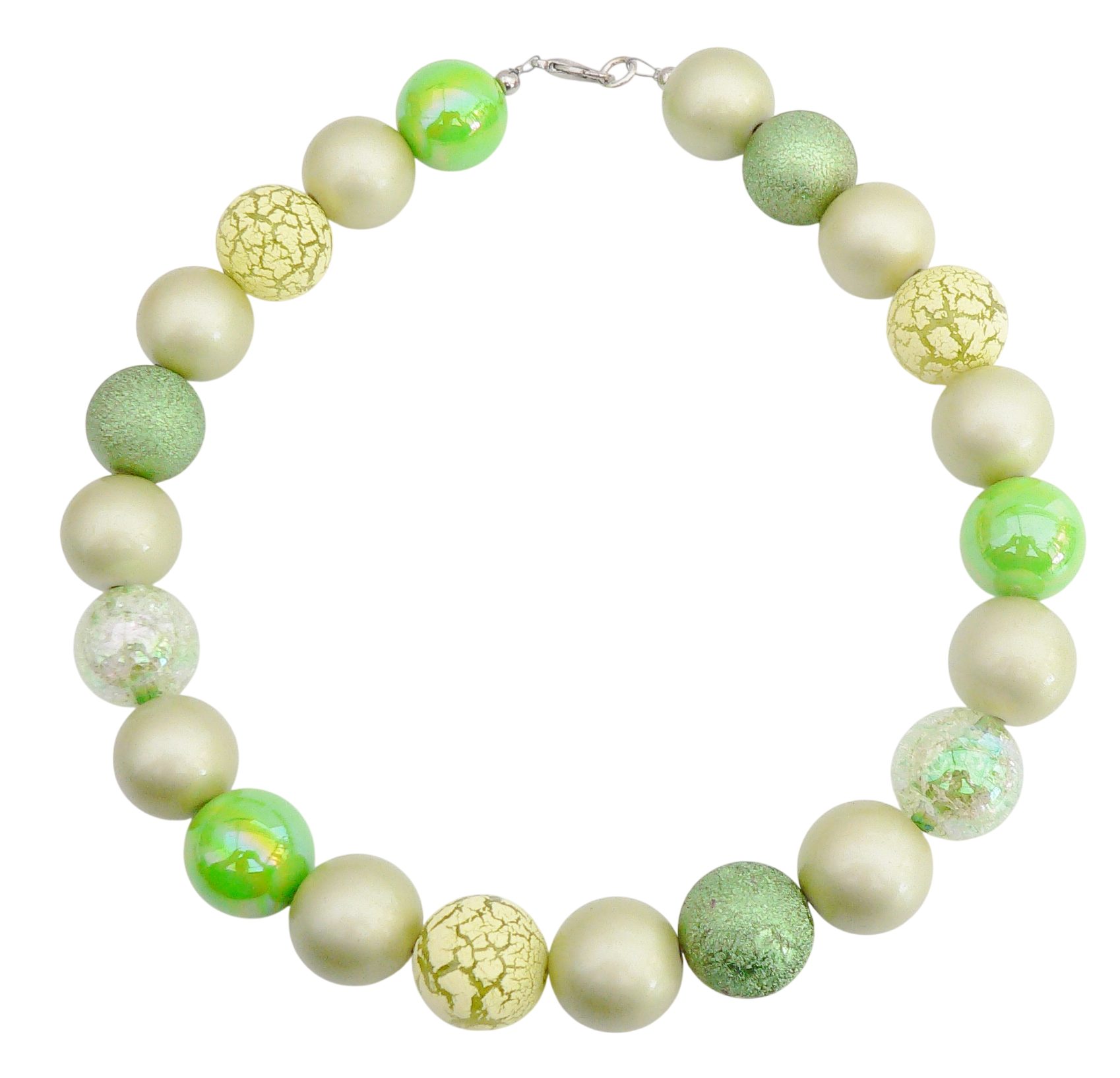 traumschmuck Statementkette 247r Halskette Statement Perlenmix 19/20mm grüntöne hellgrün Strass (inkl Schmuckbox), handgefertigt