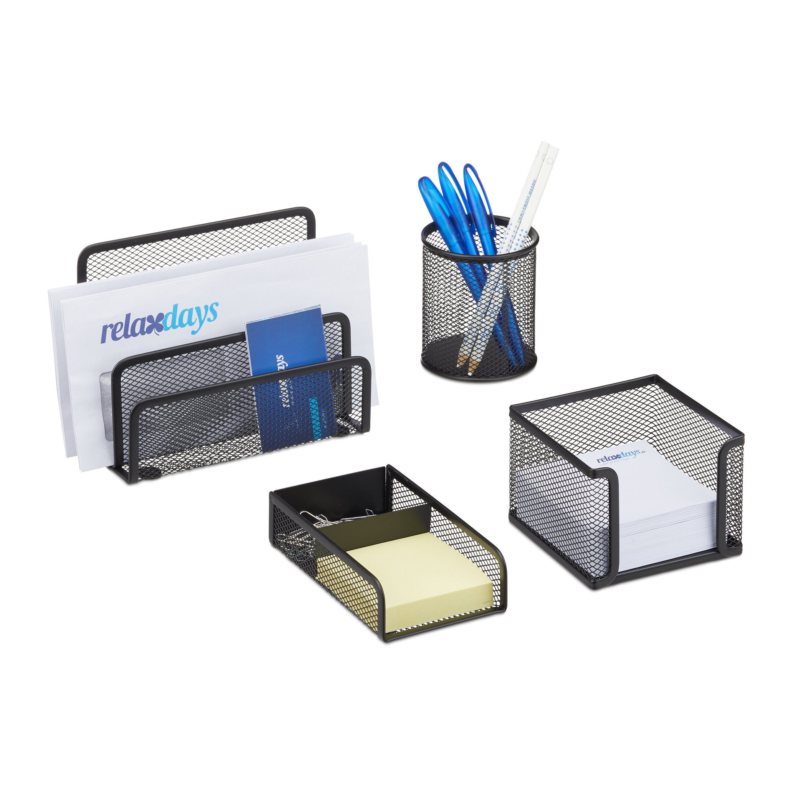 Schreibtisch Organizer Set relaxdays Schreibtischaufsatz 4-teilig, Schwarz