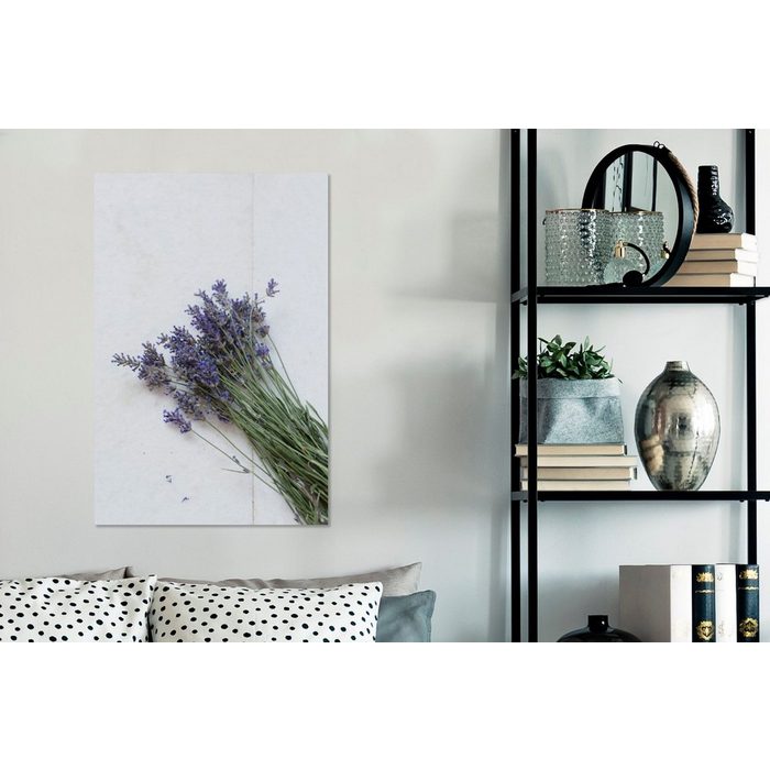 OneMillionCanvasses® Leinwandbild Geernteter medizinischer Lavendel auf Marmor (1 St) Leinwand Bilder für Wohnzimmer Schlafzimmer SY12564