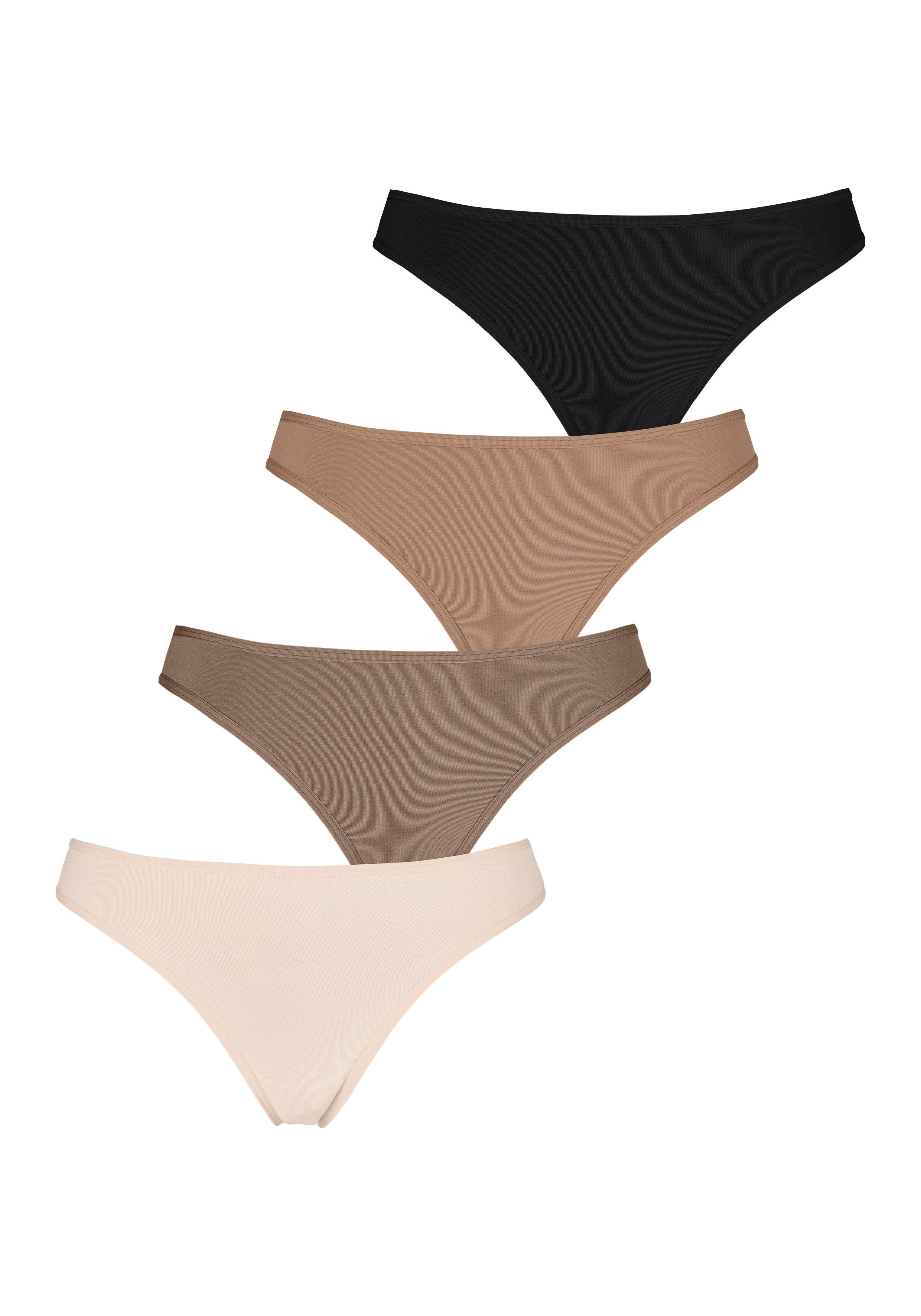 LASCANA elastischer beige, schwarz (Packung, Baumwolle nougat, aus 4-St) champagner, String