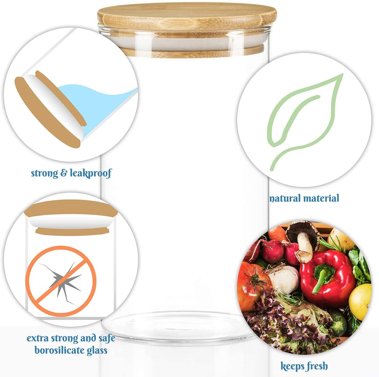 0,7 mit Vorratsglas Dimono (Glasbehälter), Liter Bambus-Deckel, Glasbehäler Borosilikatglas, Aufbewahrungsglas