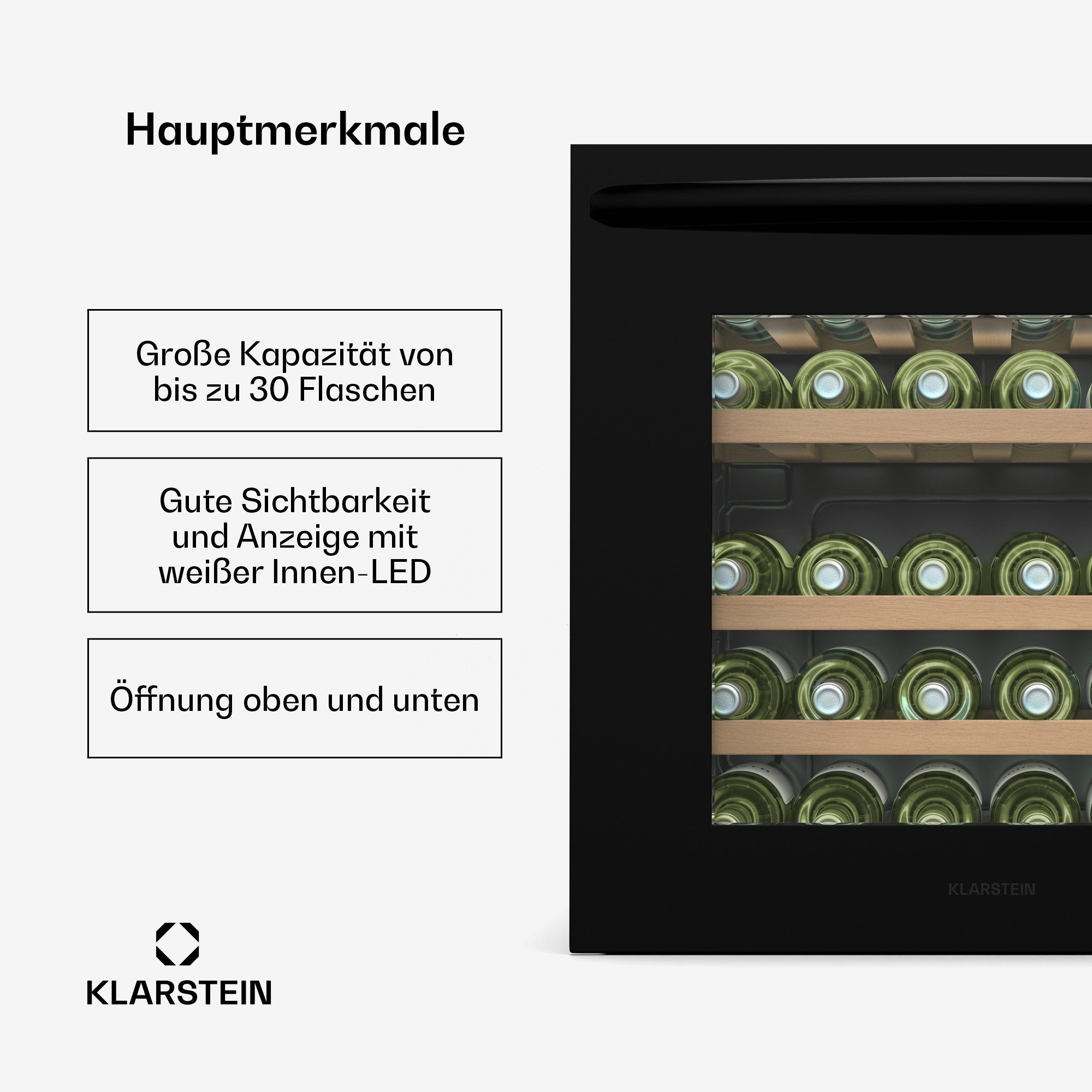 Klarstein Weinkühlschrank Vinoline, für 30 Standardflaschen á 0,75l,Wein Flaschenkühlschrank Weintemperierschrank Weinschrank Kühlschrank