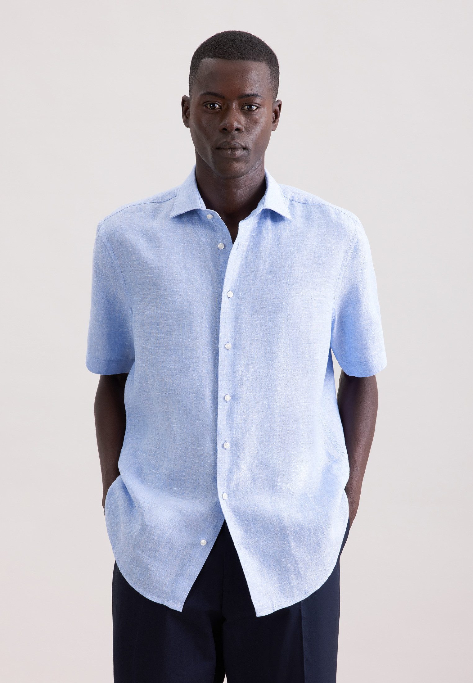 seidensticker Leinenhemd Schwarze Rose Regular 1/2 Kentkragen Uni