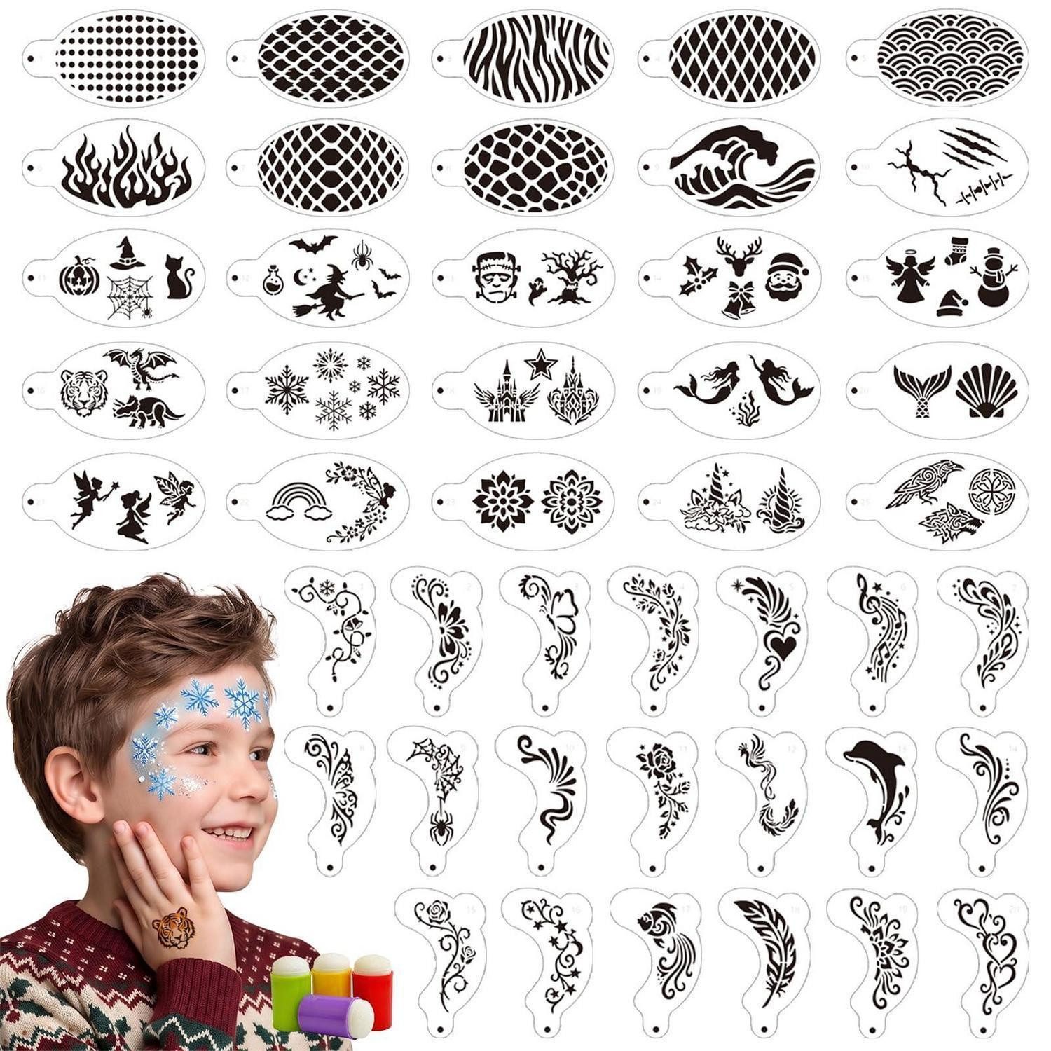 LuxusKollektion Kindertattoo Schminkschablonen Set 45tlg Kinder Erwachsene