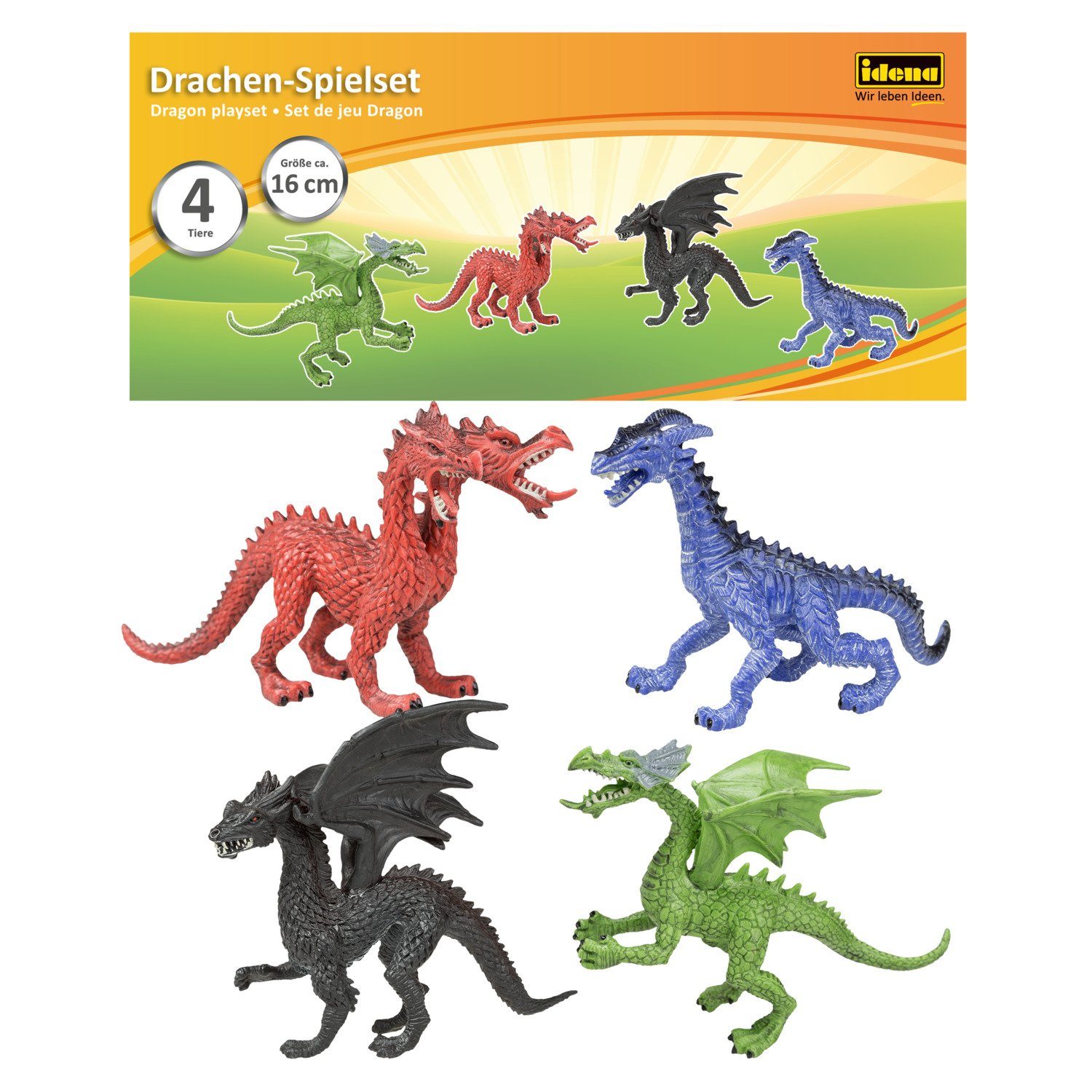 Idena Spielfigur Idena 40090 - Spielfigurenset mit 4 Drachen, aus Kunststoff, jeweils