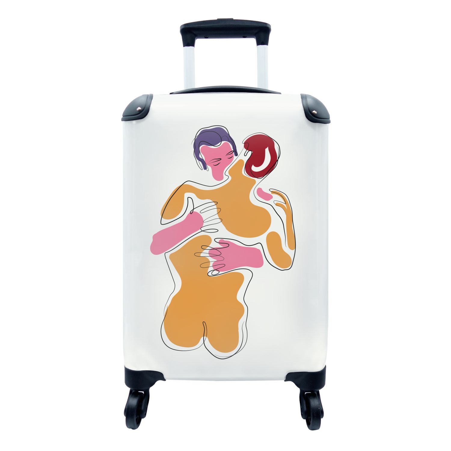 MuchoWow Handgepäckkoffer Illustration von zwei sich küssenden Männern, 4 Rollen, Reisetasche mit rollen, Handgepäck für Ferien, Trolley, Reisekoffer