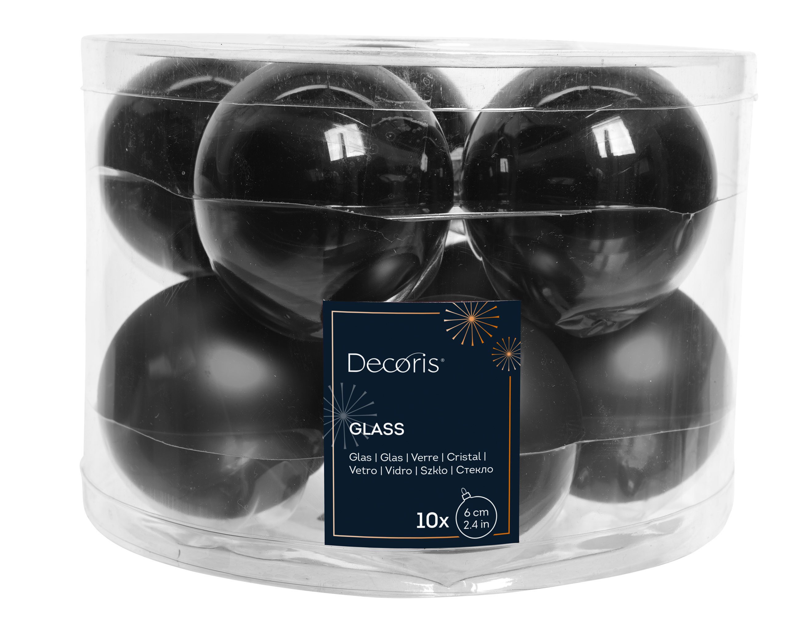 Kaemingk Weihnachtsbaumkugel, Weihnachtskugeln Glas 6cm x 10 Stück - Schwarz