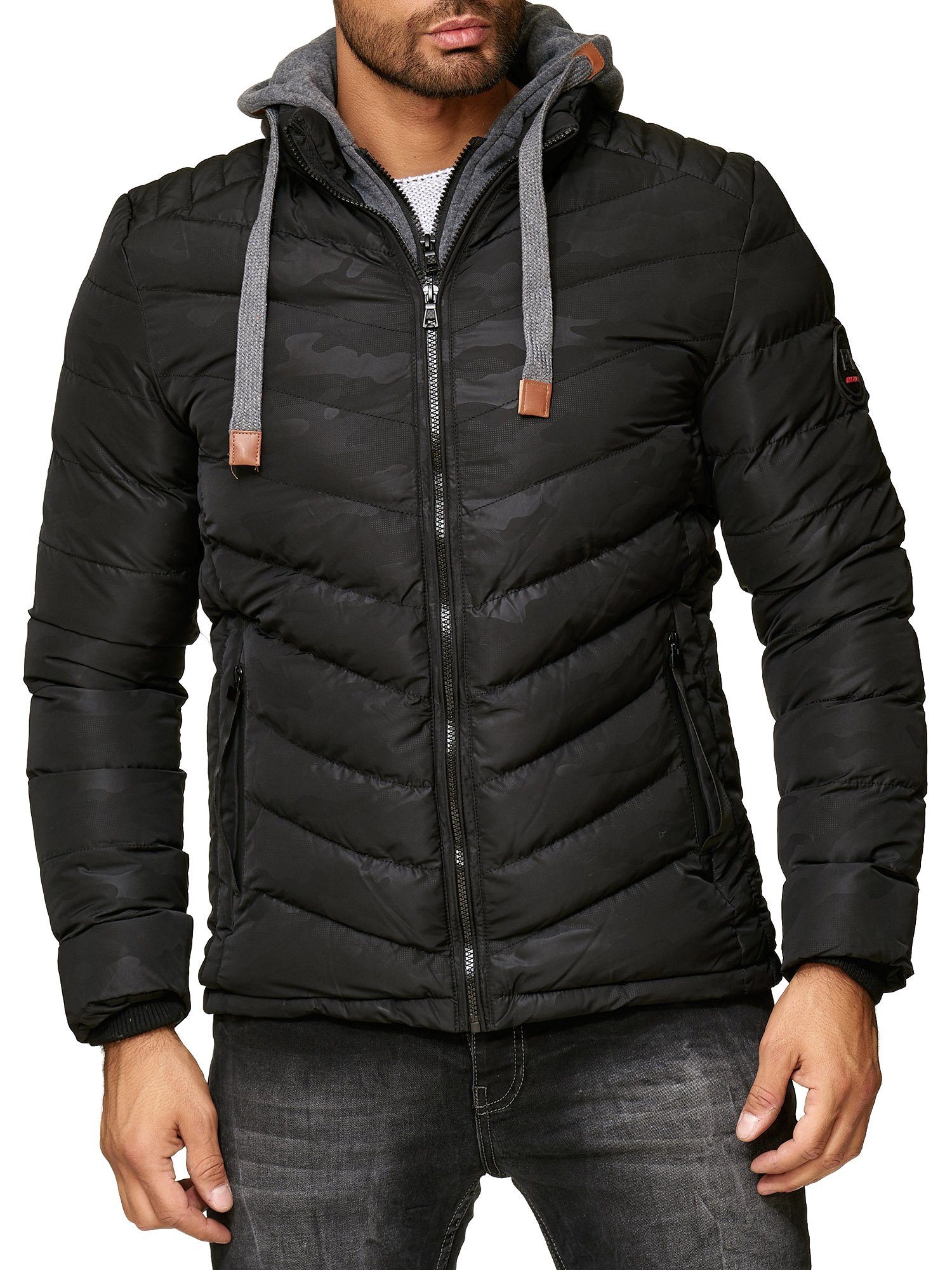 Reslad Winterjacke Herren-Jacke Winterjacke Stepp-Jacke Kapuzenjacke mit abnehmbarem warme gesteppte Jacke mit Kapuze