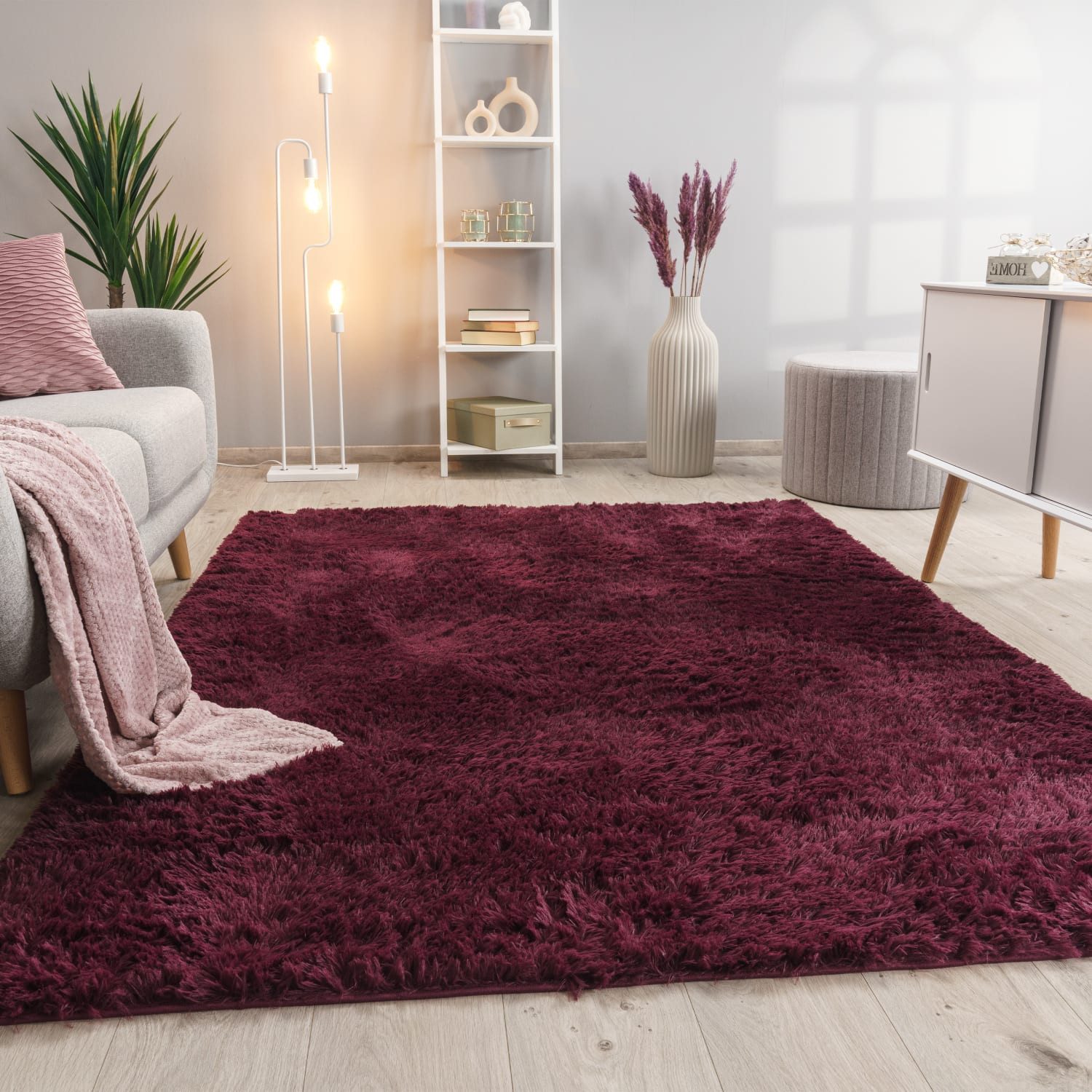 KADIMA DESIGN Teppich waschbar Unifarben Schlafzimmer Hochflor Teppich Shaggy, Läufer, Höhe: 37 mm, Florhöhe: 33 mm, 100% Polyester, Rechteckig, 80x150cm, Lila