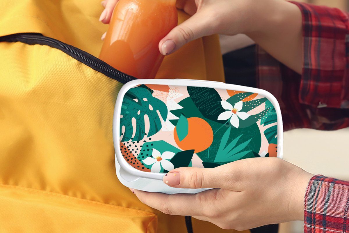 Lunchbox Mädchen (2-tlg), Brotbox und und Kunststoff, weiß MuchoWow Obst Jungs - für Blumen für Brotdose, Kinder Erwachsene, Dschungel, -