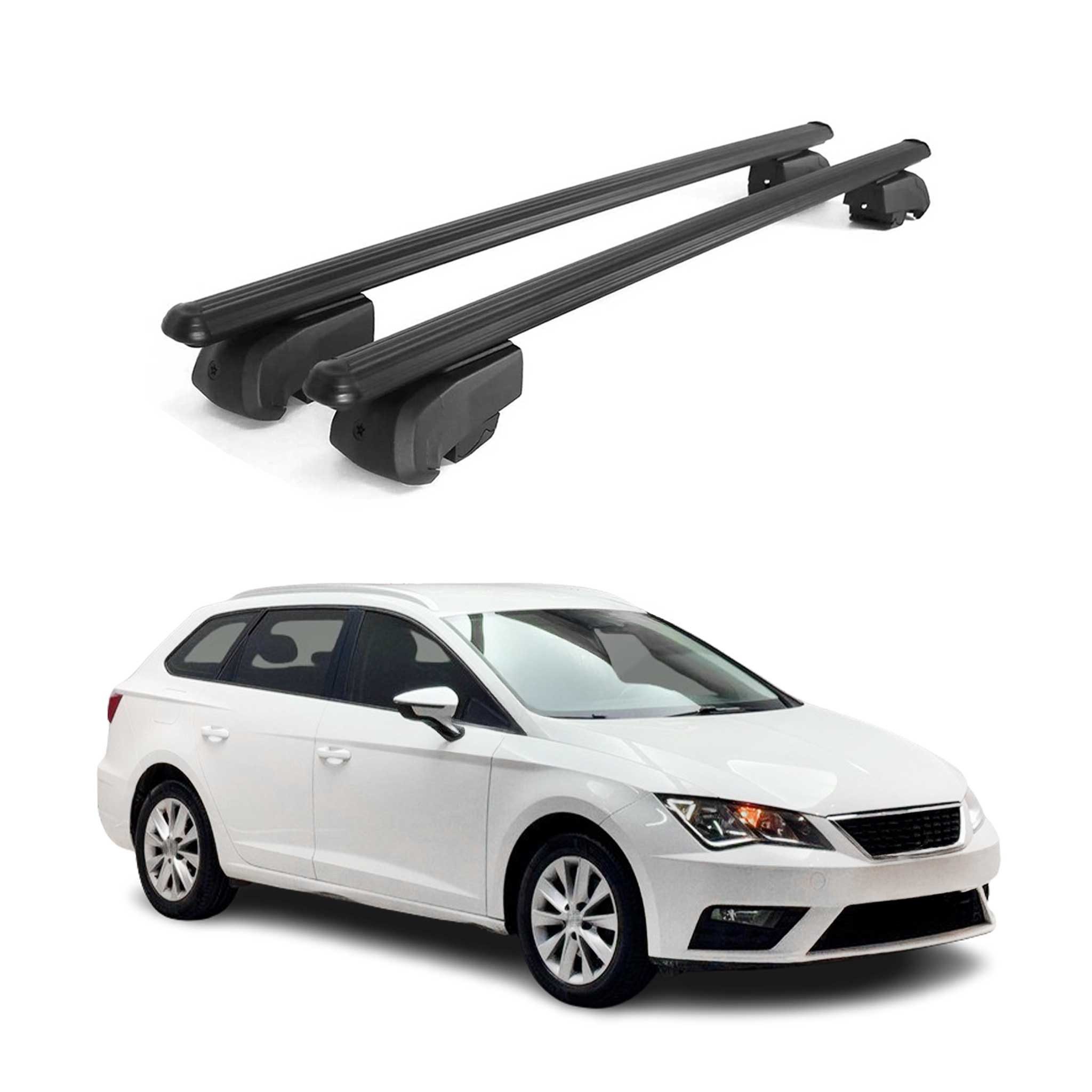 OMAC Dachträger Gepäckträger für Seat Leon Kombi 2014-2023 ABE Alu Schwarz 2x (2-St), Wasserbeständig,Abnehmbar,Multifunktional,Leichtgewichtig